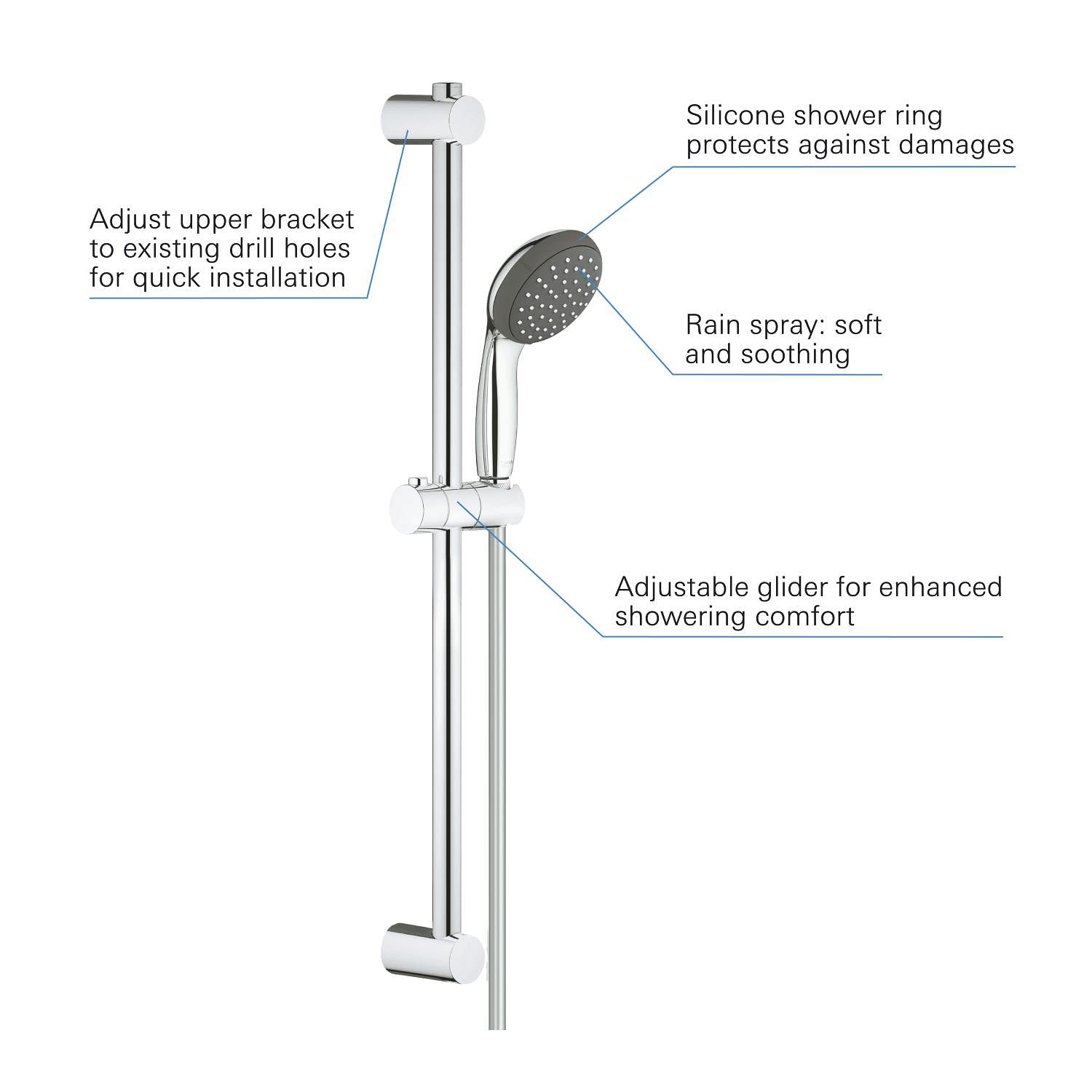 Ensemble de douche 1 jet avec barre Vitalio Start 100 Chromé 27942000 (Import Allemagne)