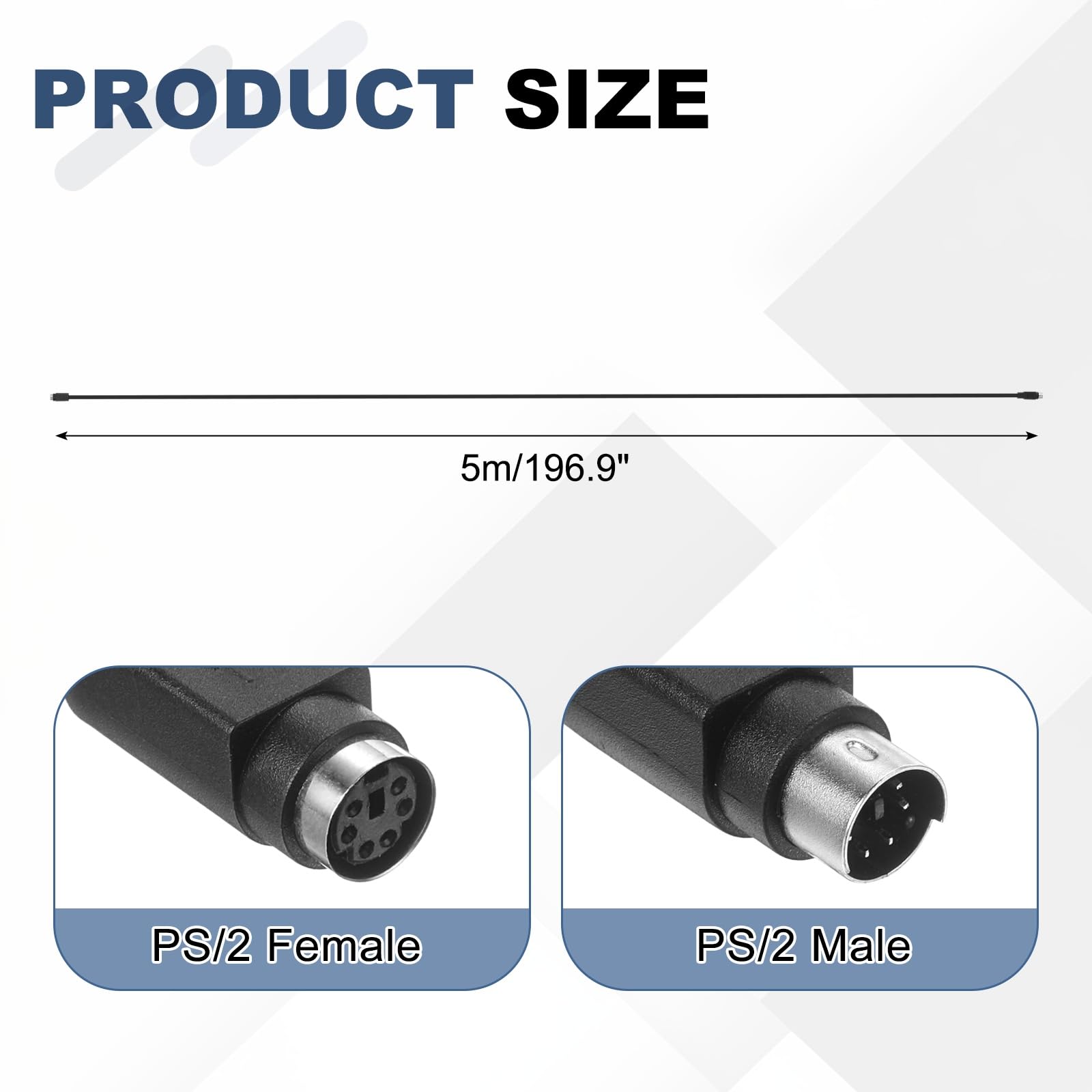 QUARKZMAN Cavo Di Estensione Per Mouse E Tastiera PS/2 Da 16.4 Piedi - Cavo Di Estensione Maschio Femmina 6 Pin UL2464 In Rame 24 AWG Per Tastiera E Mouse Rotondi PS/2, Nero