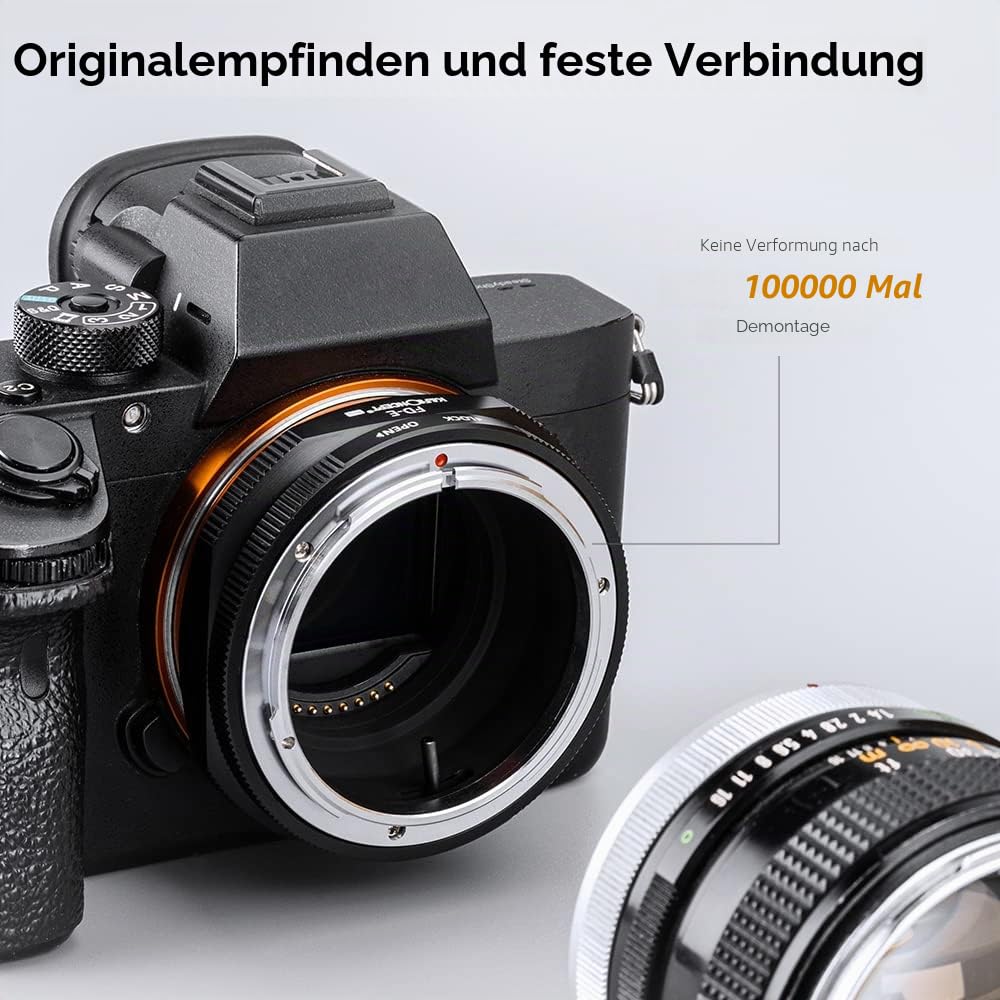 K&F CONCEPT M13105 FD-NEX Hochpräziser Objektivadapter Canon FD Adapterring für Canon FD Objektiv auf Sony Alpha NEX E-Mount Kamera