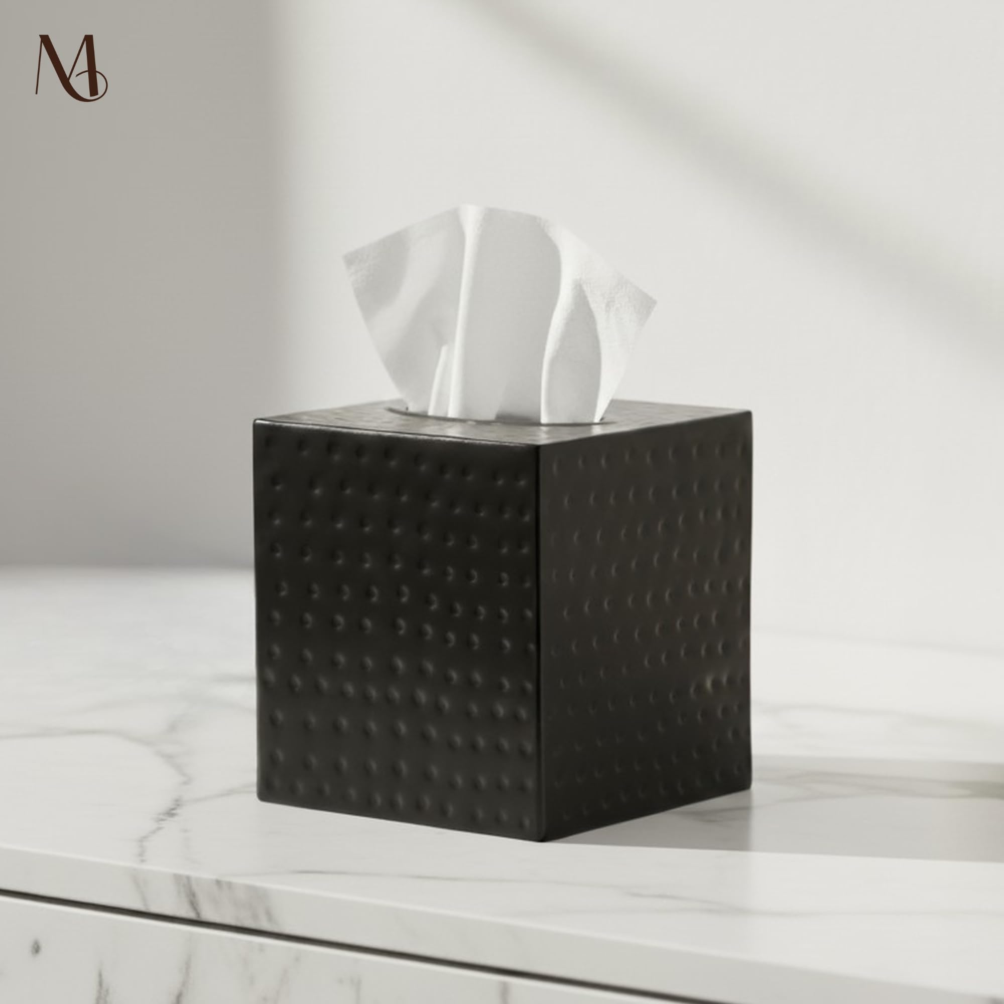 Monarch Abode Porta Fazzoletti Quadrato In Metallo Con Bordo Goffrato – Accessorio Da Comò Per Casa, Ufficio, Bagno – Copri Scatola Fazzoletti Decorativo – Bianco - 3