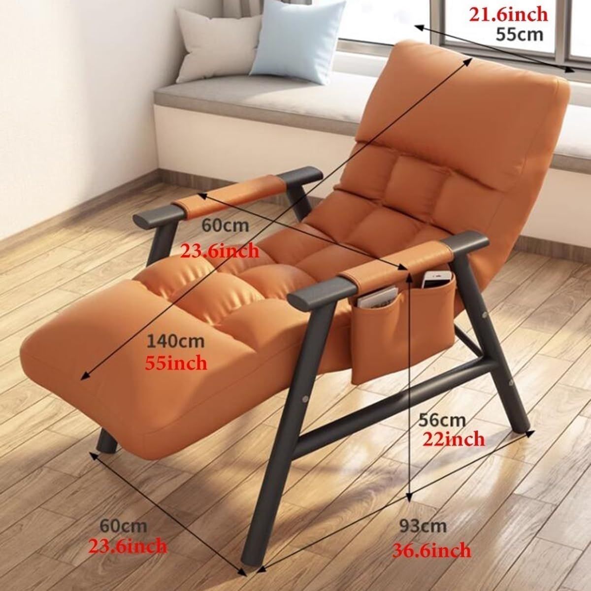 Nowoczesne rozkładane krzesło do czytania z miękką poduszką regulowana kieszeń podłokietnika do przechowywania przytulna sofa do salonu ciemnoszare nogi - idealne do relaksu w sypialni
