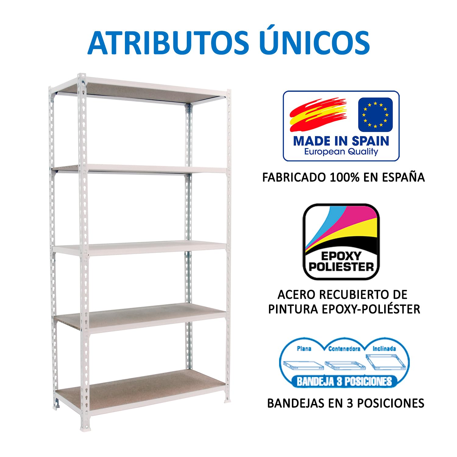 Simon Rack Estantería Metálica 2000x1000x400 mm - Maderclick | 5 Alturas, Bandeja Madera, 150 kg de Punto Flexión, Blanco , Pintura anticorrosión, Montaje sistema clic