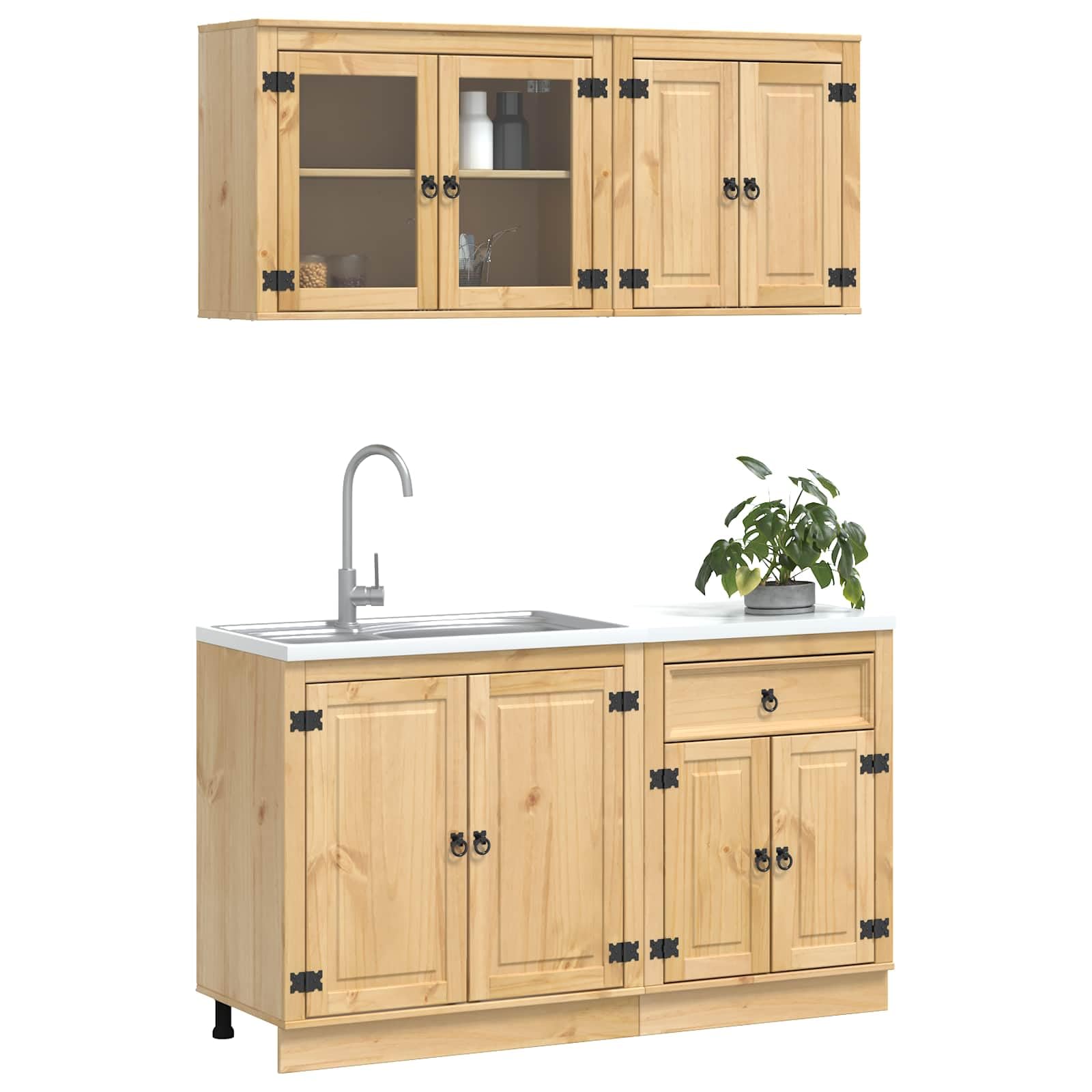 vidaXL Armoire avec étagère avec Porte Ski 4 pcs Brun Miel Pin Massif, Meuble Tendance, Buffet rectangulaire, Rangement Moderne, Table d'appoint en pin, Style Contemporain