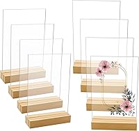 Newbested 8 Pack 5x7 Clear Acrylic Table Signs with Wooden Stands - DIY Place Cards, Menu Holders for Weddings, Parties & Events