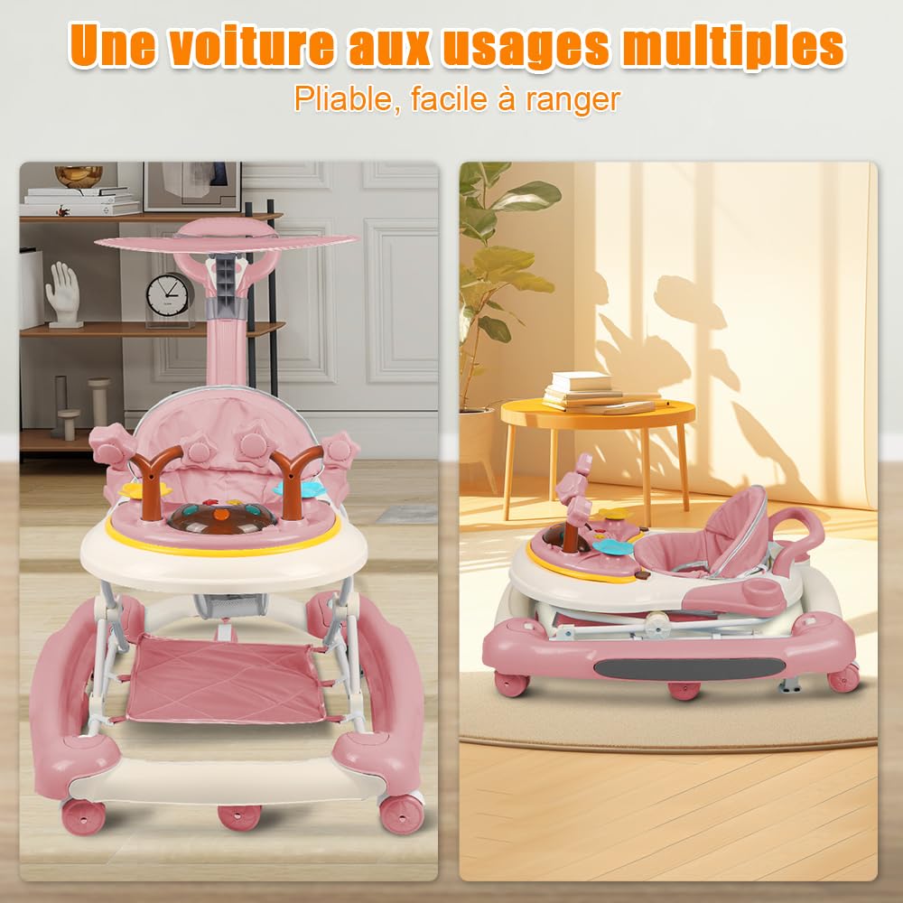 Andador de bebé escalable, 3 en 1 Andadores Caminar Bebe con rueda universal, altura ajustable, de 6 a 18 meses (3 en 1, 67x72x92 cm, rosa)