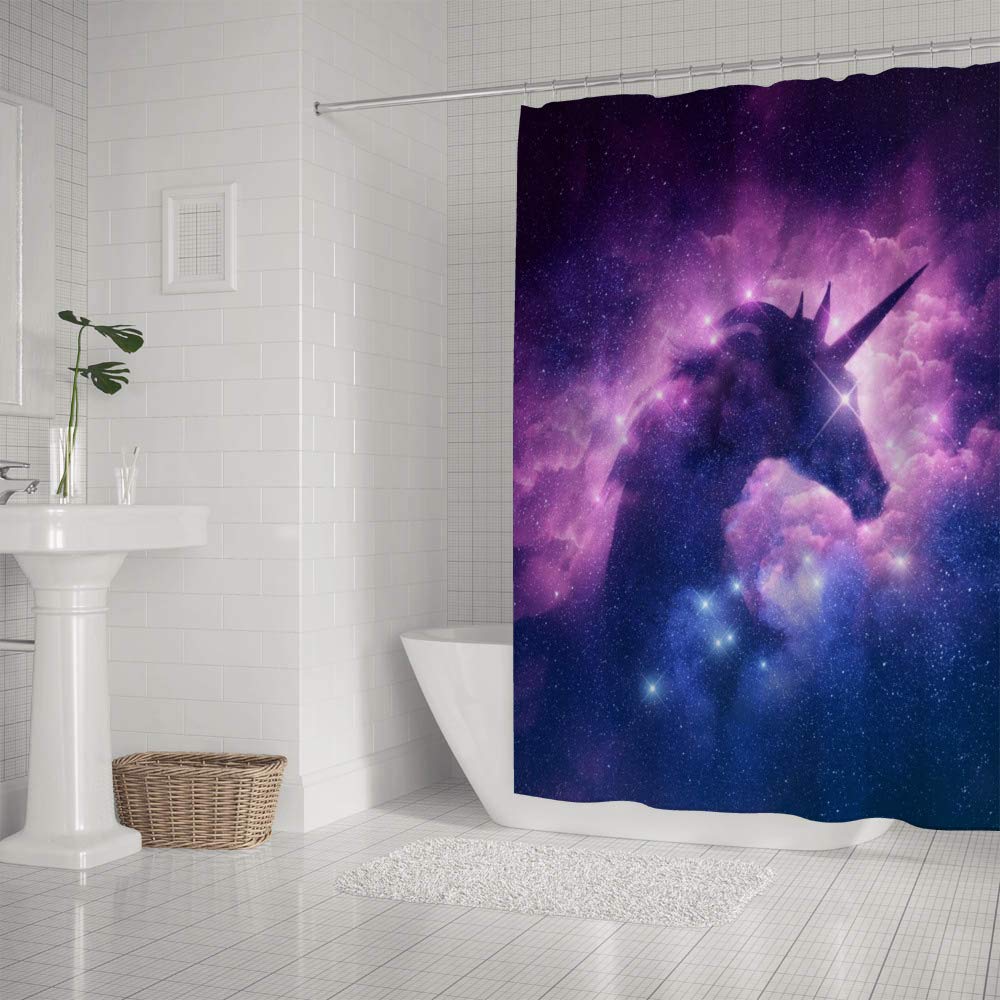 My Daily Galaxy Unicorn Nebula Shower Curtain 60x72 Inch Waterproof Polyester Fabric Bathroom Curtain with Hooks