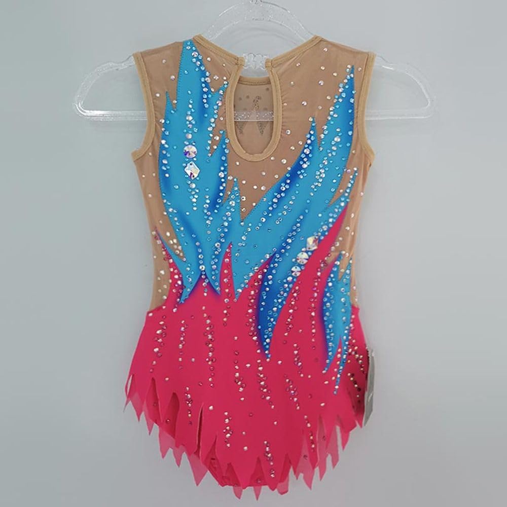 LIUHUO Maillot de gimnasia rítmica rojo azul Join Together Girl Competition Performance