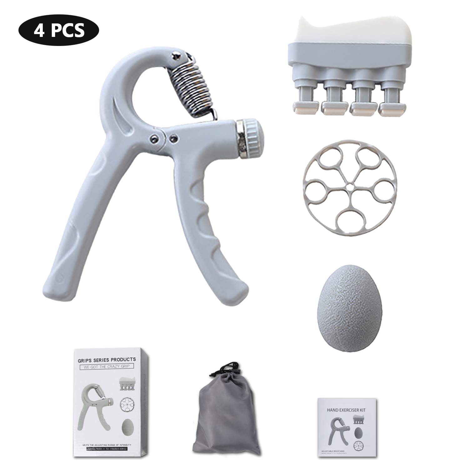 Vansun Finger Stretching &Hand Grip Strengtheners Set (4 Pcs) | with Storage Bag, Range 5-60KGS, Adjustable Weight, Gripper & Stretching for Finger and Hand, Physical Therapy.