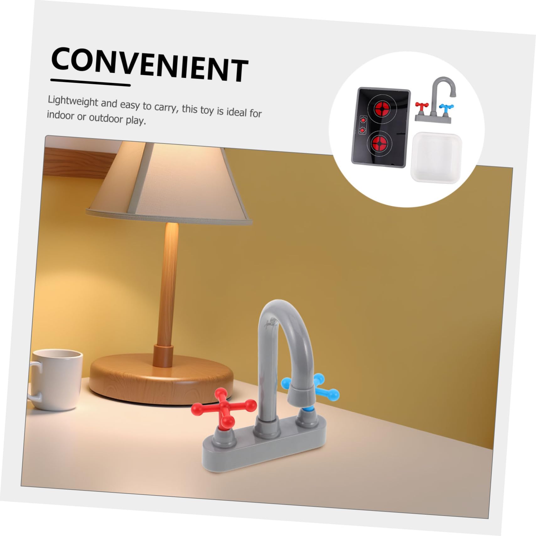3 Accessori Gioco Cucina in Plastica Resistente con Piano Cottura Induzione Elettronico Lavello Quadrato e Rubinetto con e Suoni Realistici Giocattolo Portatile per Bambine