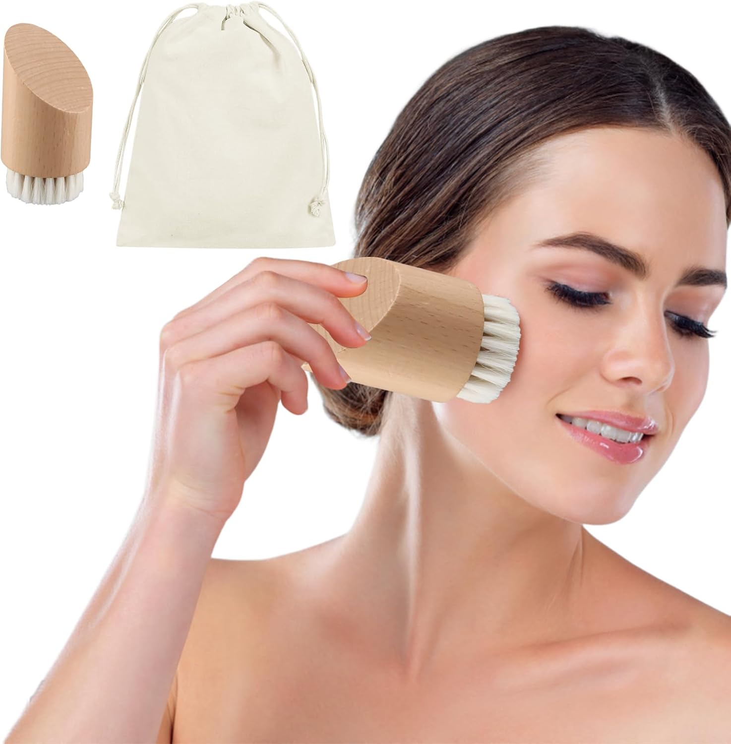 Culinavog Facial Brush, Dry Face Brush Made of Natural Goat Hair, Portable Facial Brush, Manual Cleaning for Massage, Cleaning with Practical Storage Bag