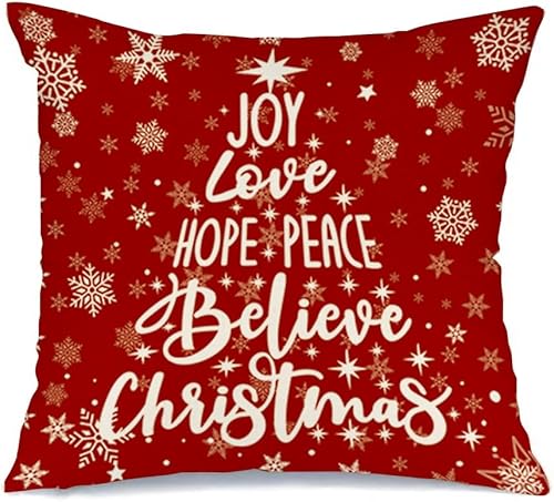 RABUSOFA Red Believe - Fundas de almohada navideñas de 18 x 18 pulgadas, fundas de almohada decorativas de Navidad, fundas de cojín de Navidad con