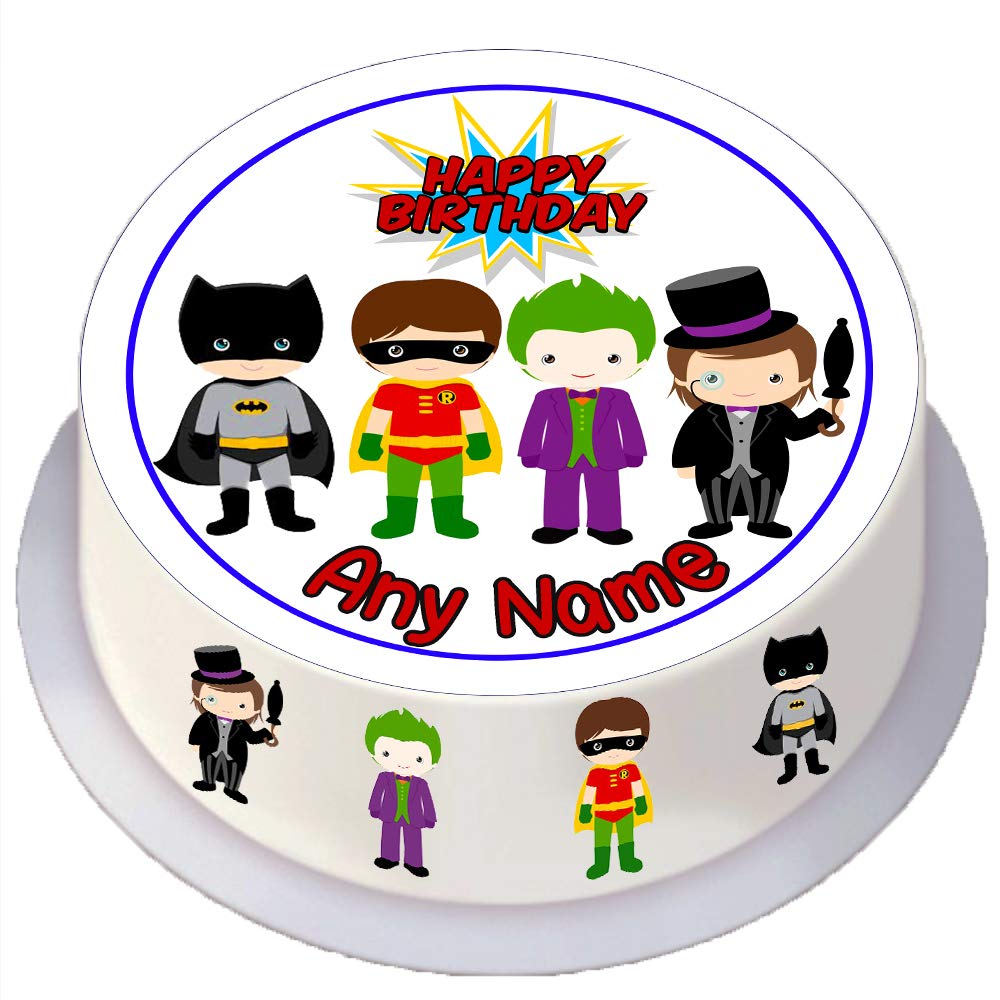 Made4you Children's Birthday Batman - Personalised Edible Round Cake Topper