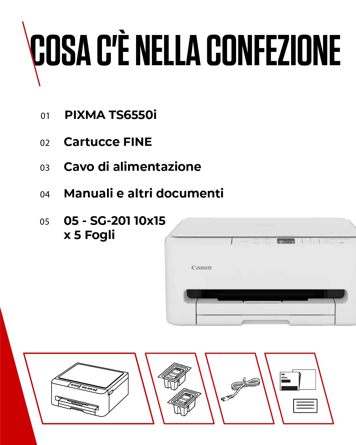 Canon PIXMA TS6550I Stampante Multifunzione Wi-Fi Display OLED 1,42 Carta Fotografica A4 SG-201 5 Fogli