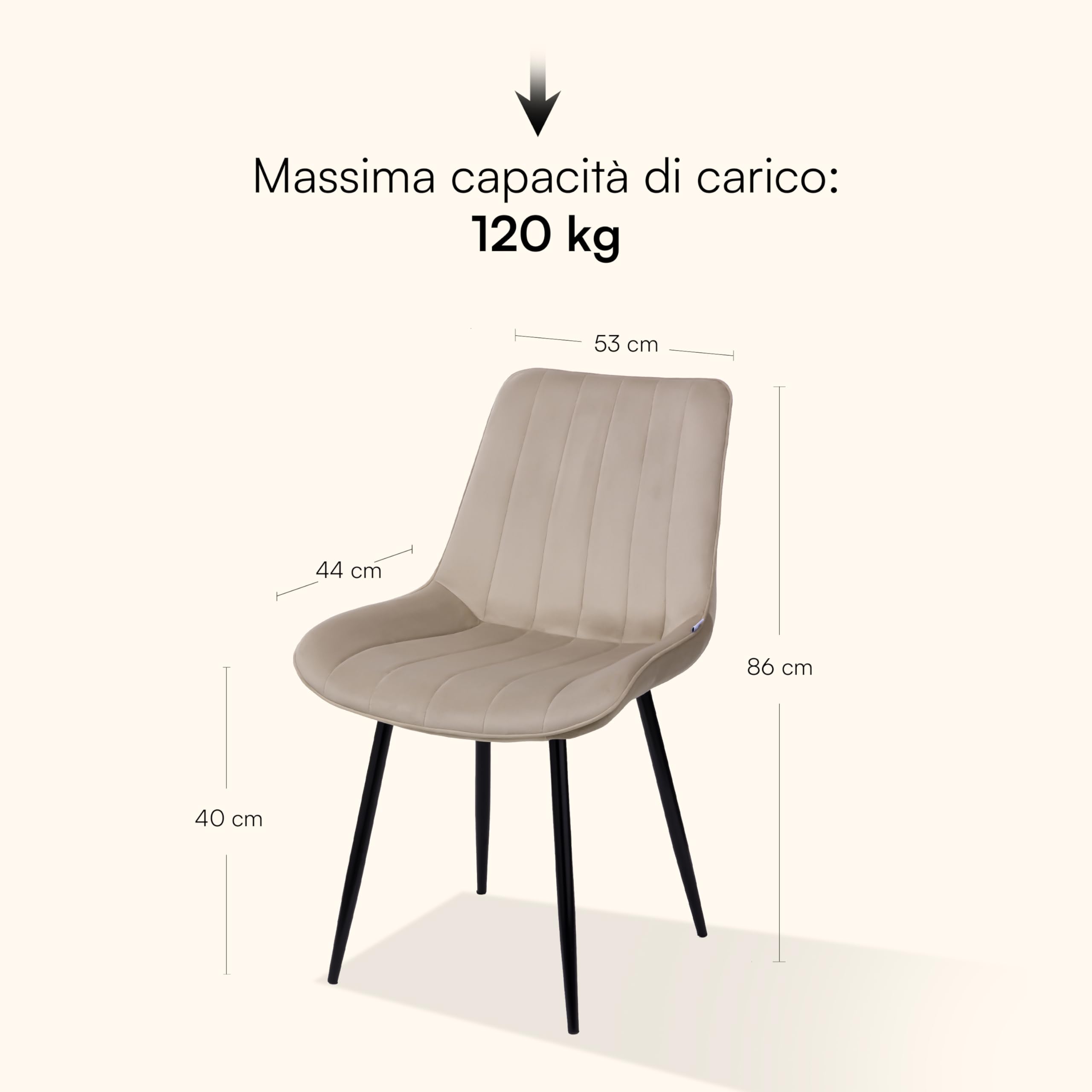 Baroni Home Juego de 4 sillas Modernas con Revestimiento de Terciopelo y Patas de Acero Negro, para salón, Dormitorio, Comedor, 53 x 86 x 44 cm, Beige
