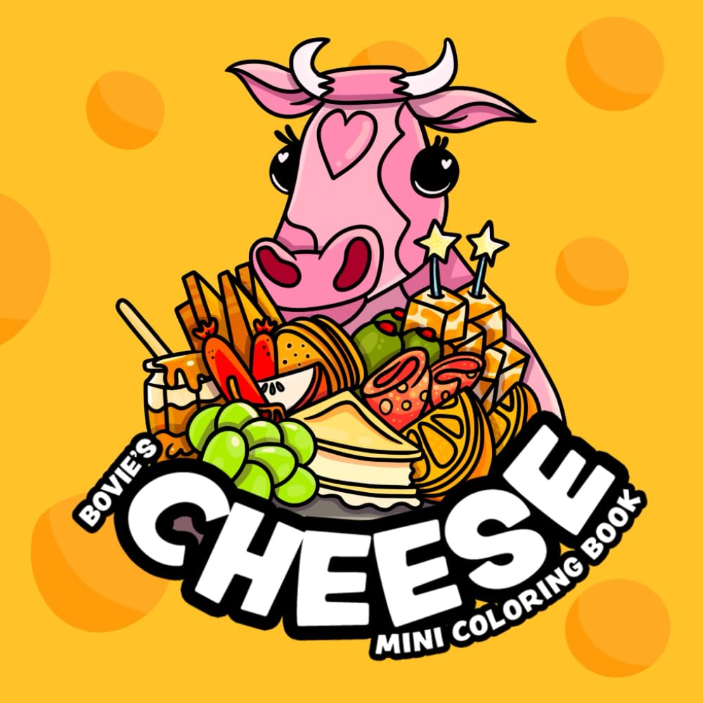 Bovie's Cheese Mini Coloring Book, Hand Drawn Illustrations, Relaxing Bold Lines, Good for All Ages (Easy Coloring Books)