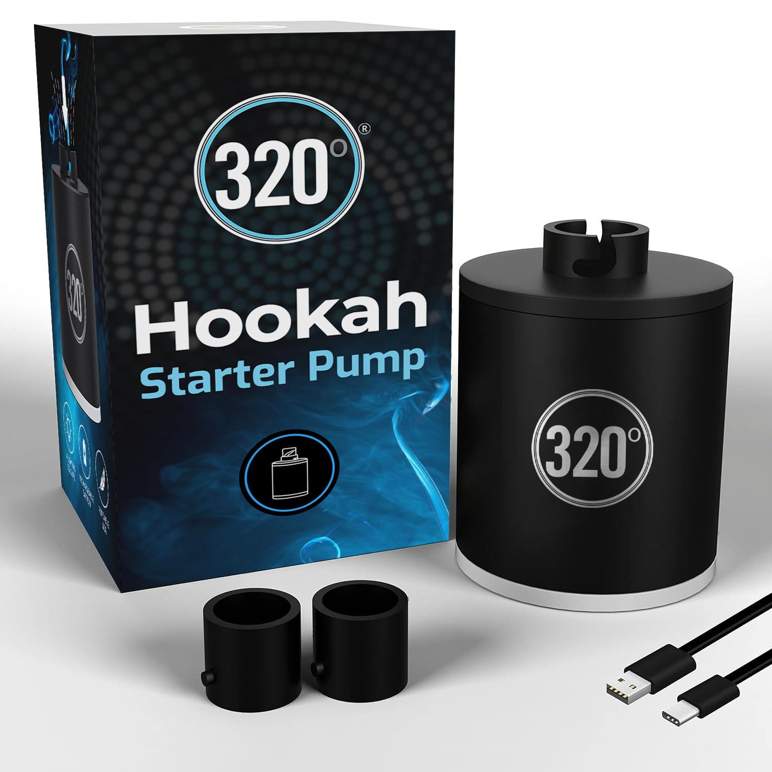 320 Electric Hookah Pump - 1300 mAh Rechargeable Battery with LED Light - Universal Shisha Starter Kit Helper