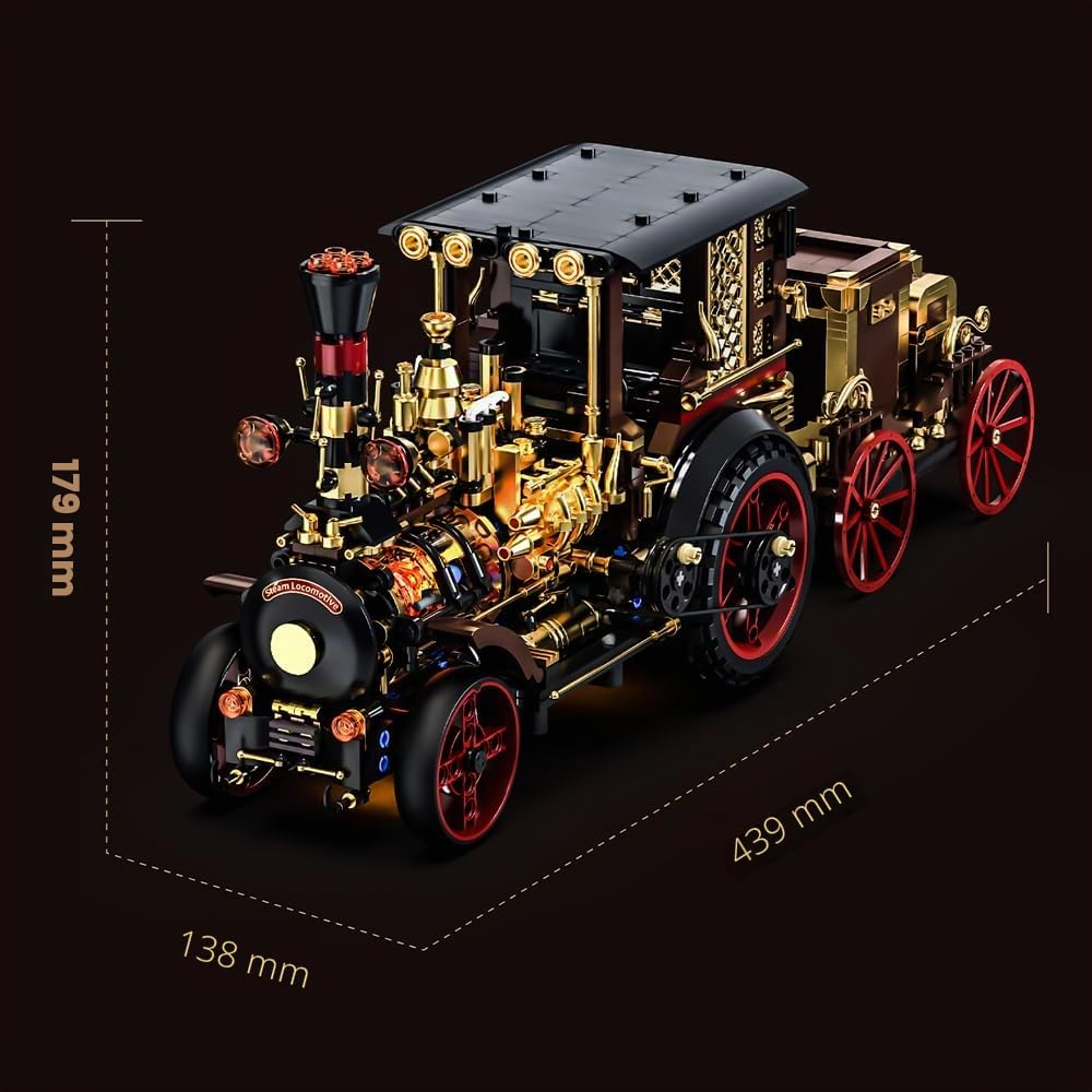 Retro mechanisches Dampfauto Klemmbausteine Technik, MOC-Oldtimer-Bausatz, Supercar-Spielzeugmodell, Bausteine für Erwachsene zum Sammeln von Autos(1-10)