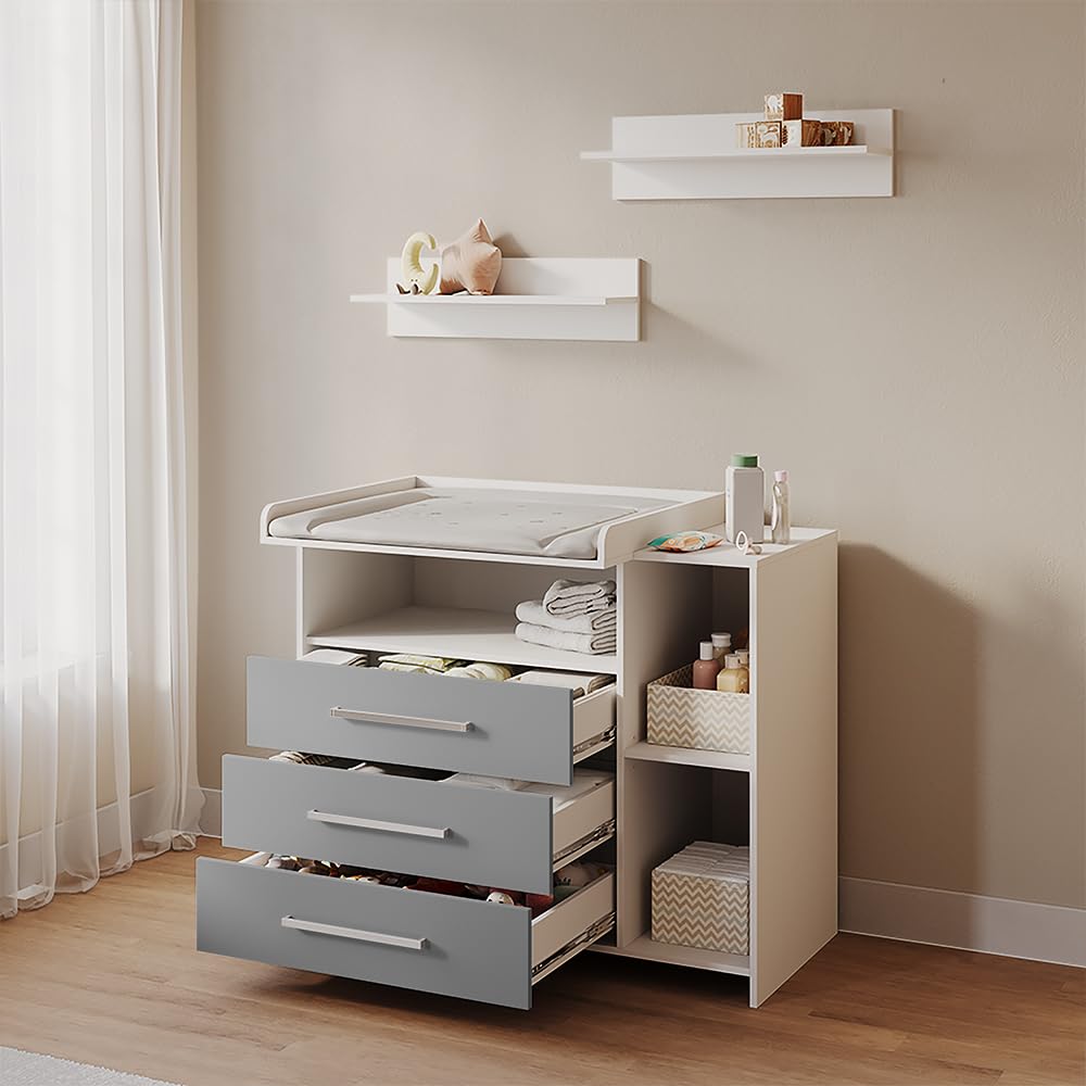 Livinity Commode à Langer Torino, Blanc/Gris, avec tiroirs