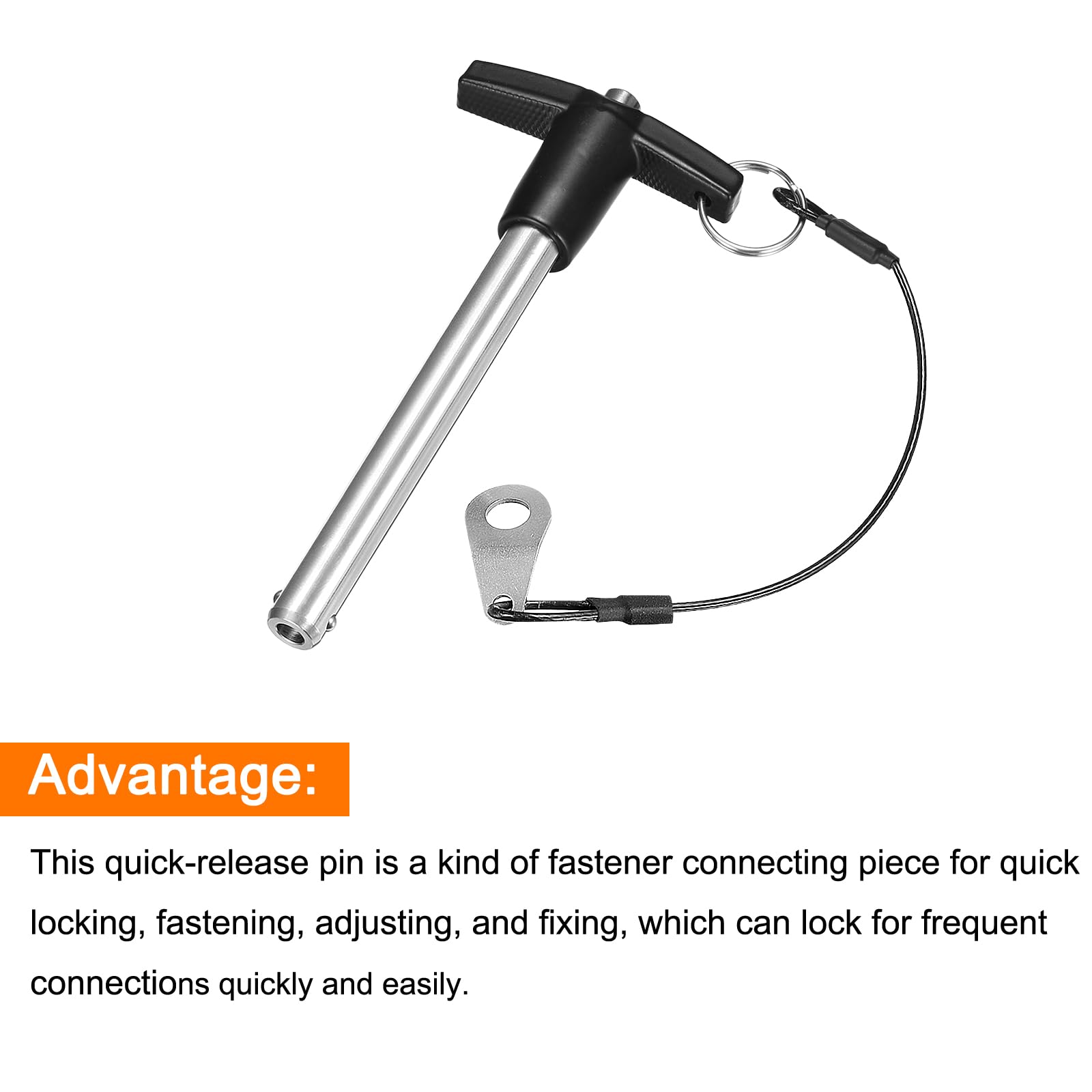 QUARKZMAN T Maniglia Perni blockggio, 25/64" Perno Diametro 3-5/32" Utilizzo Lunghezza Inossidabile Acciaio Pulsante Rapido Rilascio Perno con Cordino Cavo (10mm-80mm)