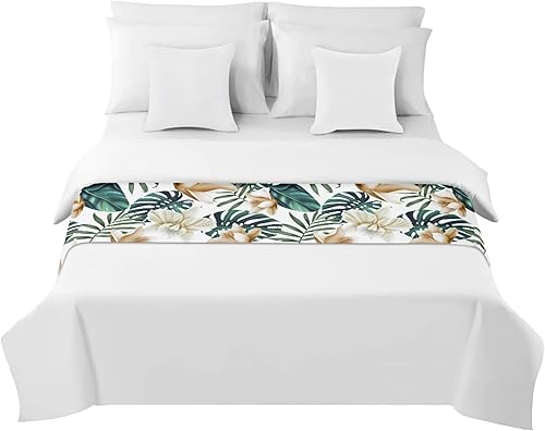 Miniatura 2 de BIGCARJOB Corredores de cama florales tropicales para dormitorio, bufandas para cama tamaño Queen, bufanda de cama estilo hojas tropicales para