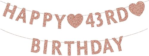 Cartel de cumpleaños número 43 de oro rosa, decoración de fiesta de hombre o mujer feliz 43 años, suministros
