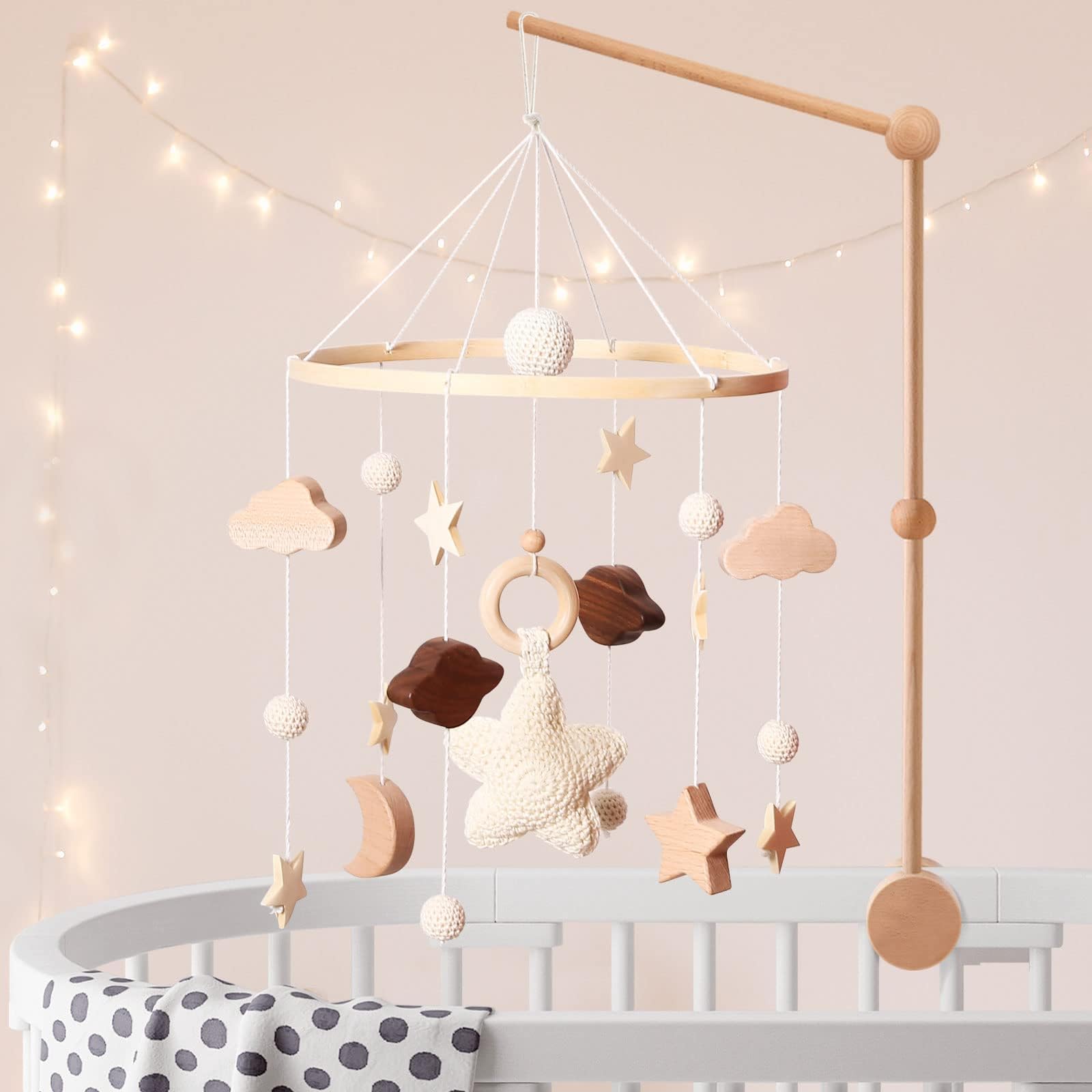 X spring Baby Crib Mobile, Boho Baby Mobile, Baby Bed Decoration, Wooden Bed Bell Toy for Newborns, Neutral Baby Crib Mobile, Handmade Baby Mobile, Kids Room Nursery Decor