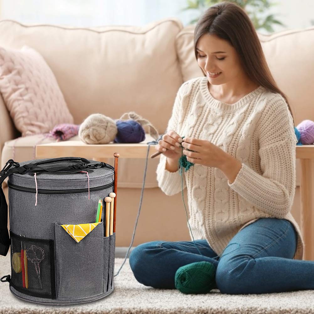 SumDirect Wolle Tasche für Garn, Tasche Stricken, Handarbeit stasche Aufbewahrung Stricktasche für Wolle, Projekte, Stricknadeln, Häkelnadeln und andere Zubehörs(grau) Küche, Haushalt & Wohnen