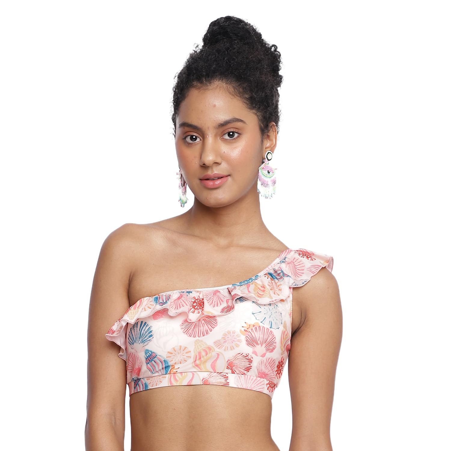 la intimo Tinkara One Shoulder Printed Padded Frill Tankini Top for Women Swimwear Beach wear-picture-19