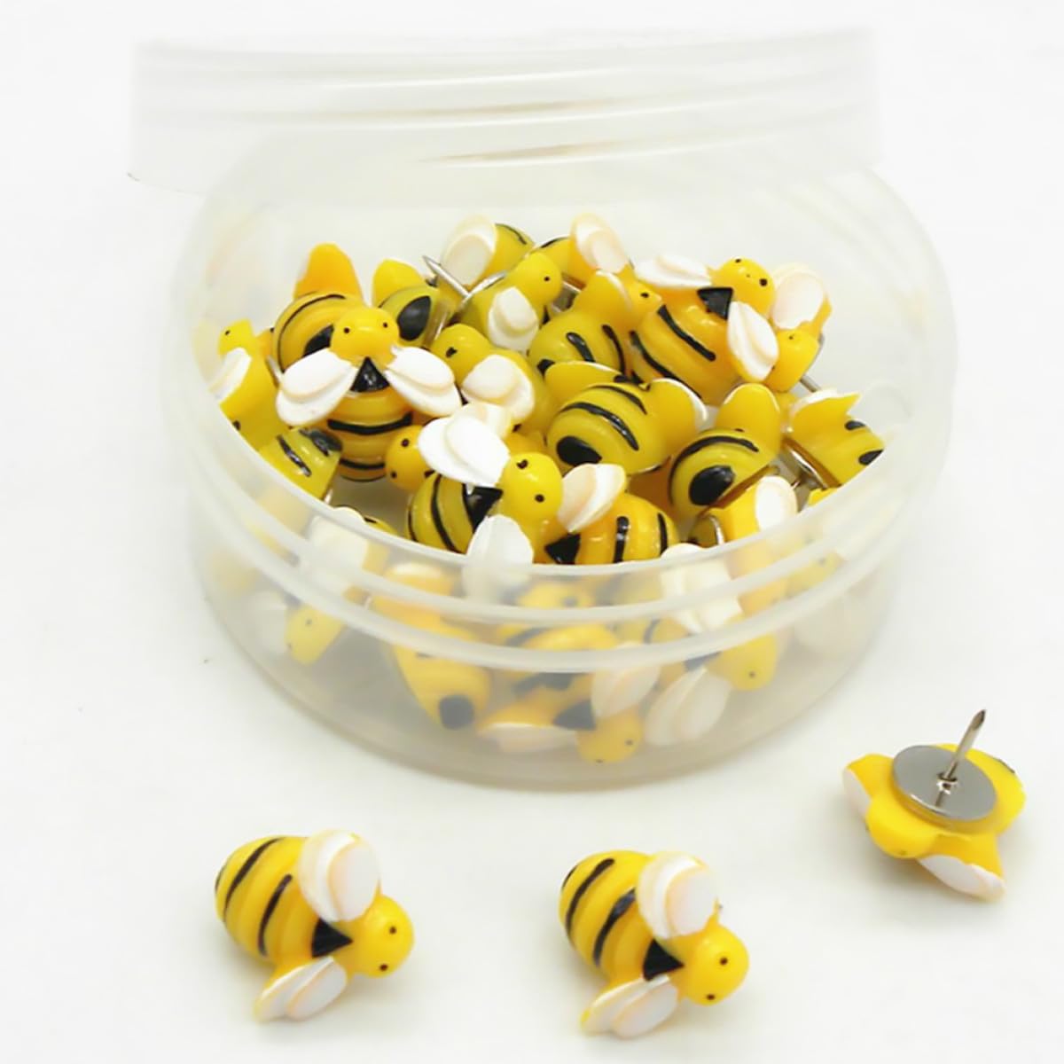 BETOOKY Chinchetas Caja de 60 Unidades Forma de Abeja Amarilla Pequeñas de Resina Creativas y Fáciles de Remover para Decoracion Colegio y Hogar