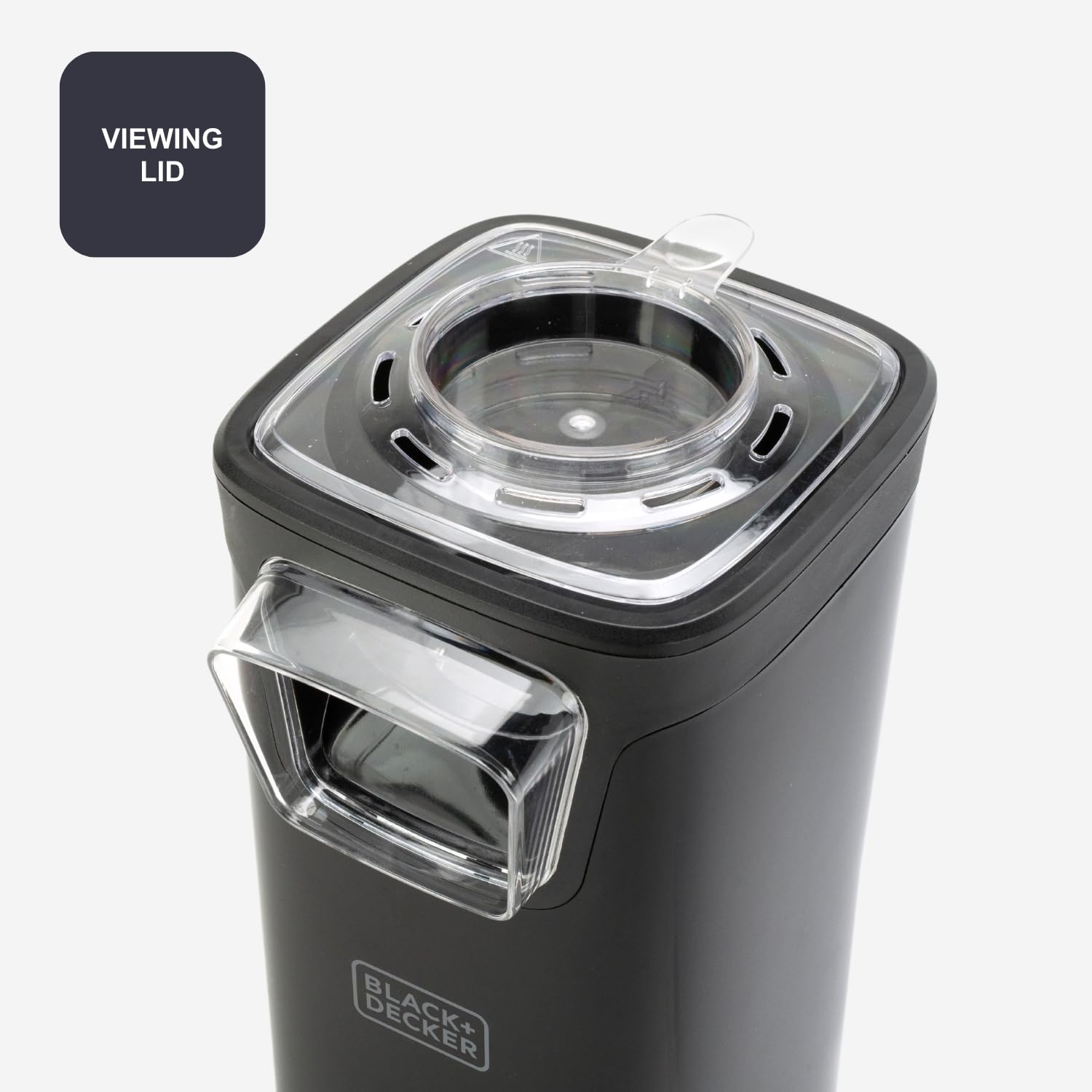 BLACK+DECKER BXPC1100E – Popcornmaschine 1100 W | Ohne Öl | Fertig in 3 Min | Heißluft-Technologie | Große Kapazität | Transparenter Deckel | Rutschfester Standfuß | Multifunktionaler Messbecher