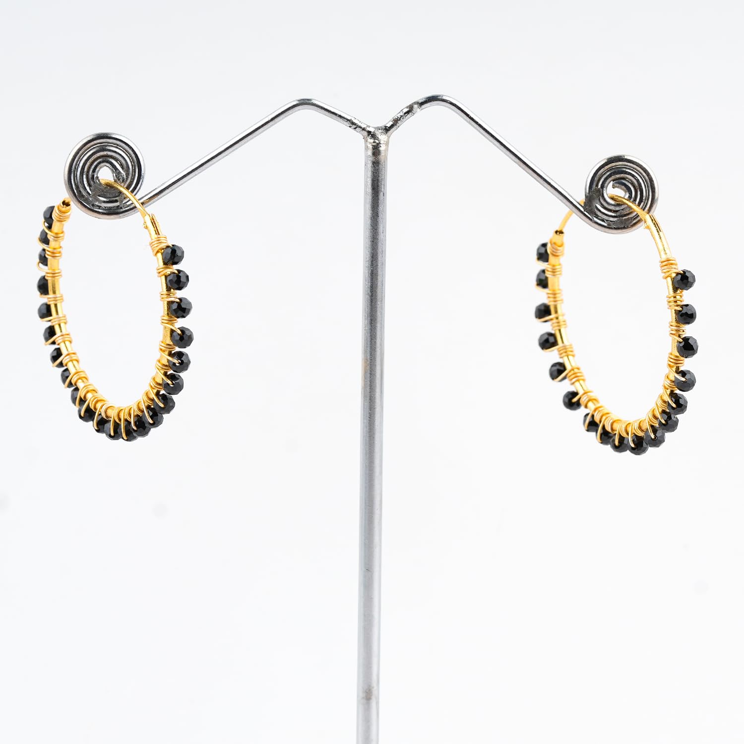 ColouredRocks BLACK SPINEL Gemstone Beads Trendy Hoop Earrings Set, Dainty Earrings for Women, Birthday, Mother. Mom, Wife, Daughter, Girlfriend, Gold Plated Earrings Pair - Image 5