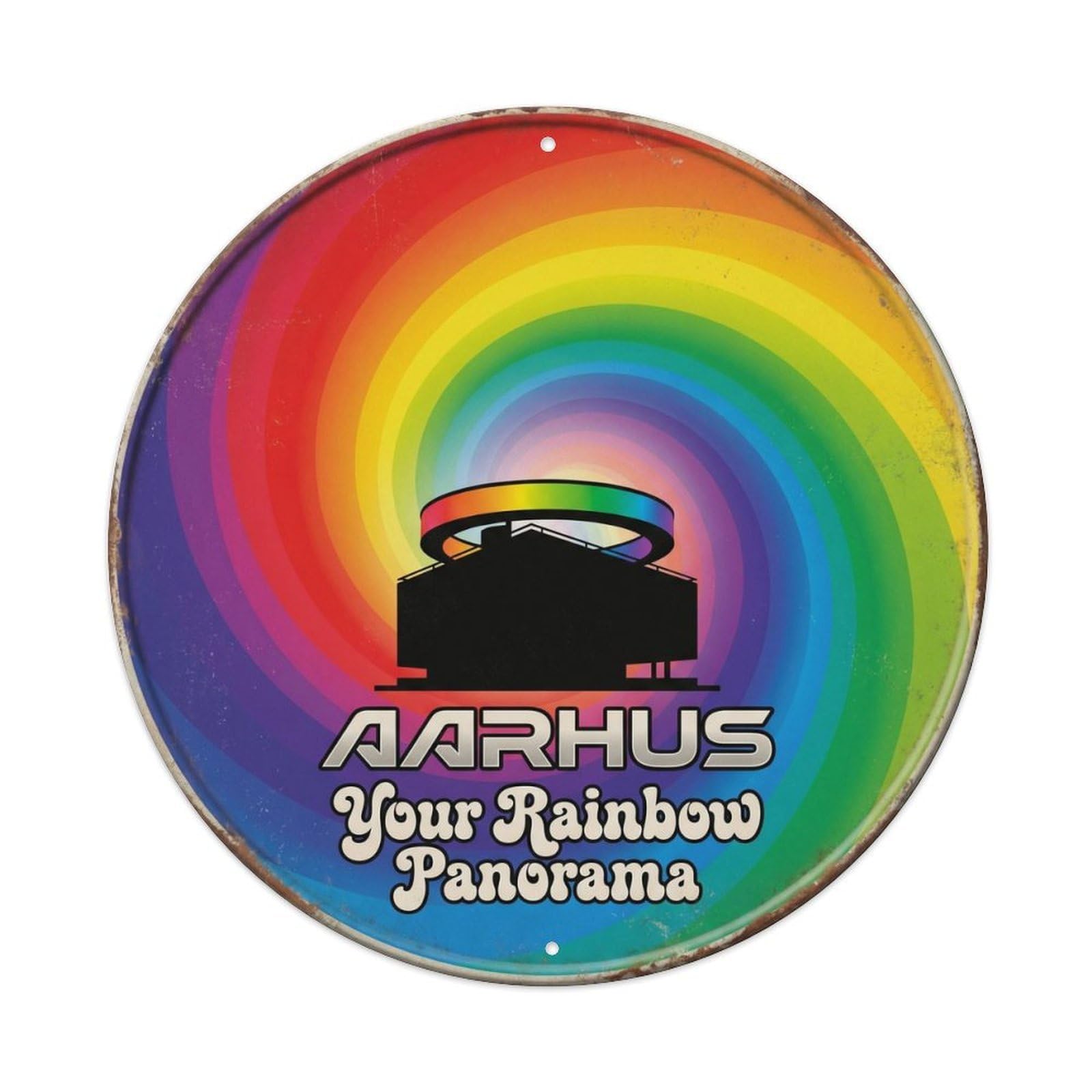 Vintage Travel Aarhus Denmark 1 Artwork Metal Tin Sign Plaque Wall Decor for Cafe, Club, Garden Round Metal Poster 8x8Inch