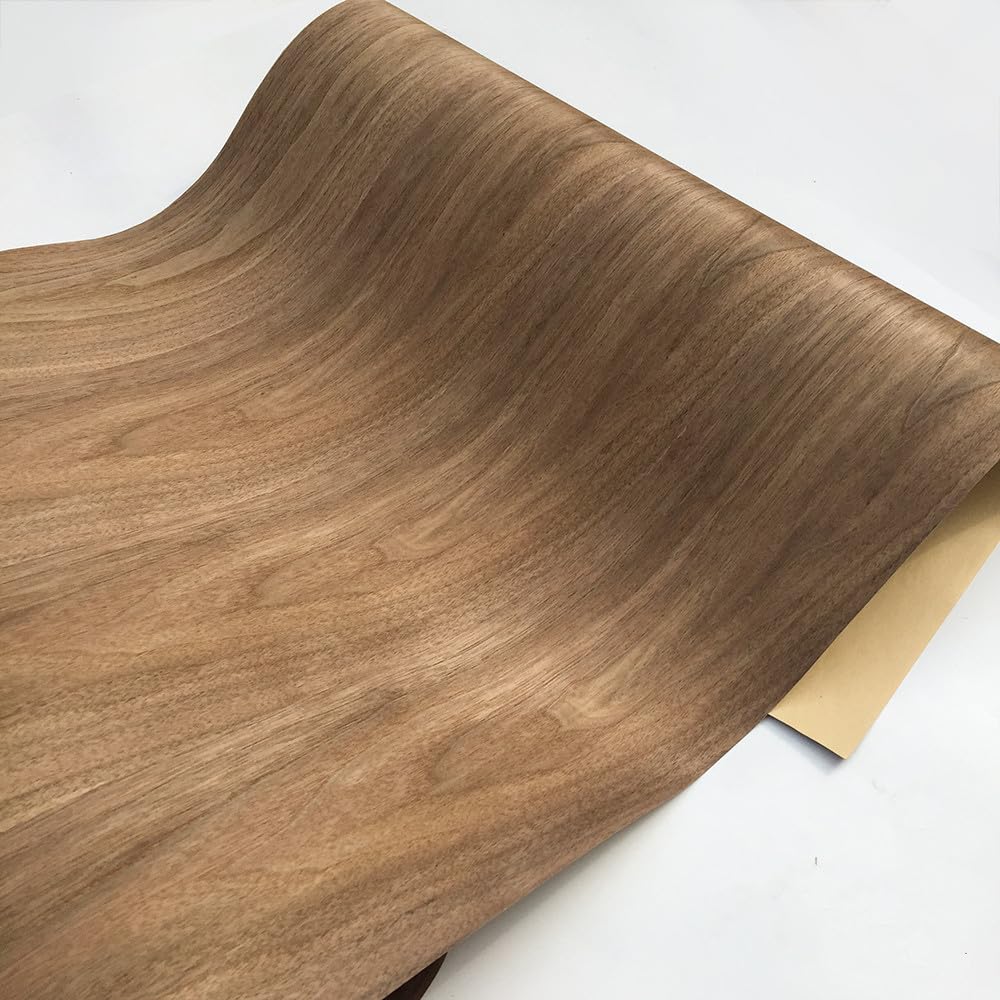 Chapa de Madera de Nogal Negro Natural compuesta de 2,5 Metros de Largo y 55 cm for decoración del hogar, renovación de gabinetes y Parte Trasera de Papel Kraft.