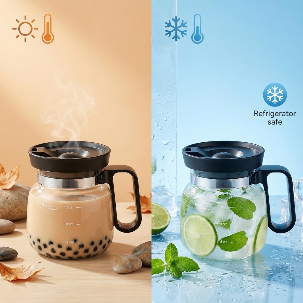 Coffee Pot Mug with Lid, 16oz Glass Mini Coffee Pot Cup, Heat-Resistant Clear Travel Mug, Spill-Resistant Novelty Coffee cup for Office Desk & Coffee Lovers gift