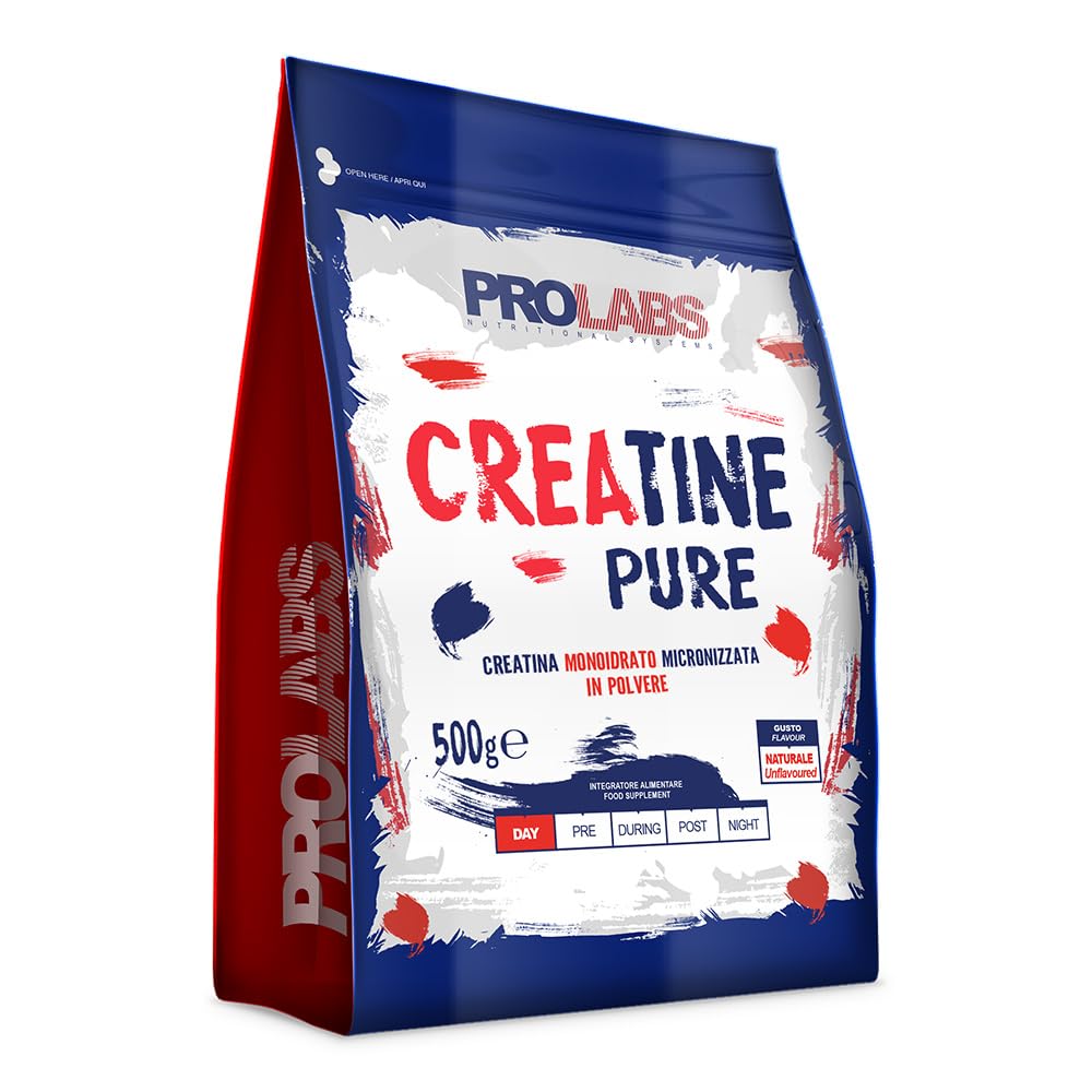 PROLABS – Creatina Monoidrata Creatine PURE Polvere 100% Pura Finissima, Creatina Monoidrato Supporta Forza e Performance Sport Alta Intensità - Integratore 100% Vegan anche Pre Workout, Neutro, 500g
