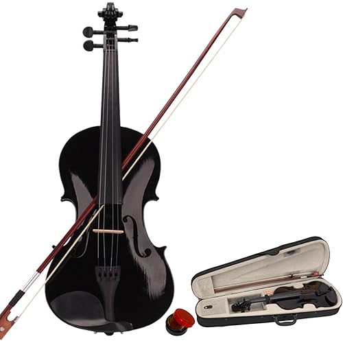 4/4 Beginner Violin for Adults,Complete Full Size Violin Kit with Portable Case,Bow, Rosin All Accessories Included (4/4 Black)