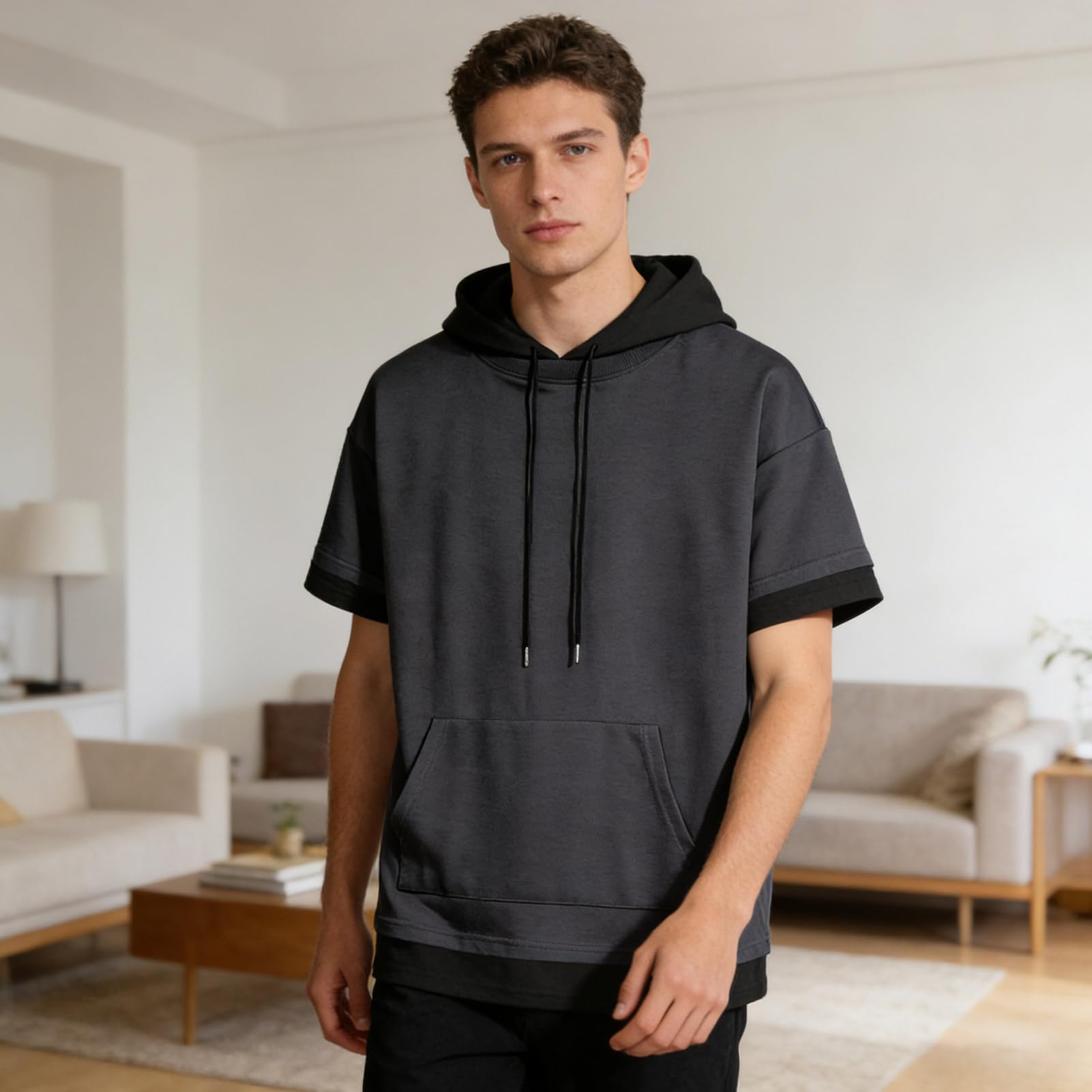 Kurzarm Hoodie Herren Sommer Sweatshirt T-Shirt mit Kapuze Kurzarm Kapuzenshirt Männer Pullover