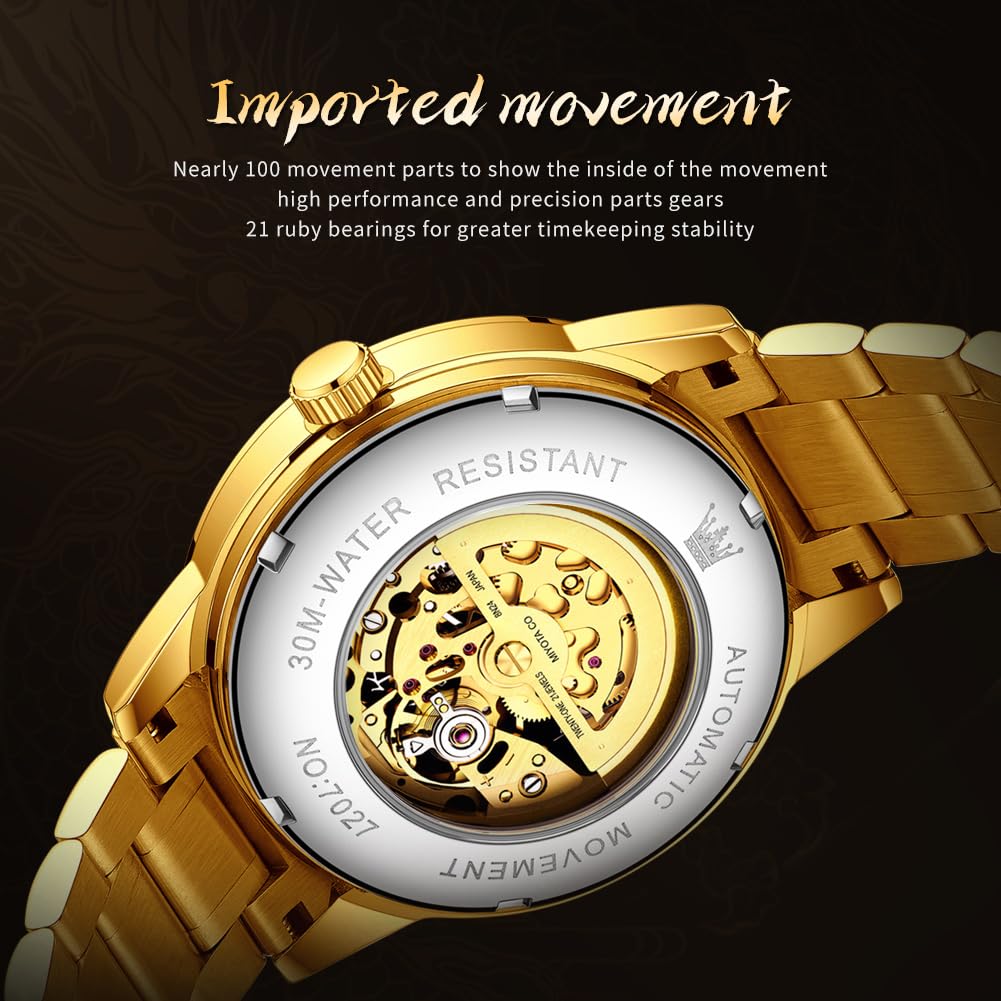OLEVS Orologio da polso da uomo, automatico, meccanico, tourbillon, con quadrante in diamanti, in acciaio inox, impermeabile, di lusso