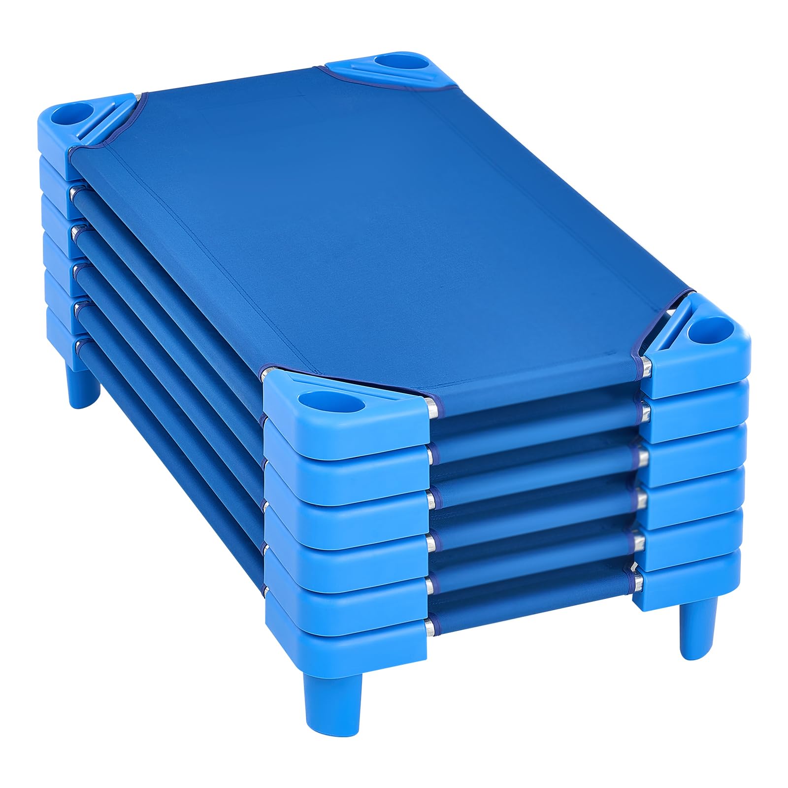 VEVOR Lettino Impilabile per Bambini 102 x 57 cm Lettini Portatili per Pisolino dei Più Piccoli, 6 Pezzi, Dimensioni Standard, Lettini per Asili Nido per Bambini, Letti per Asili Nido per Dormire, Blu