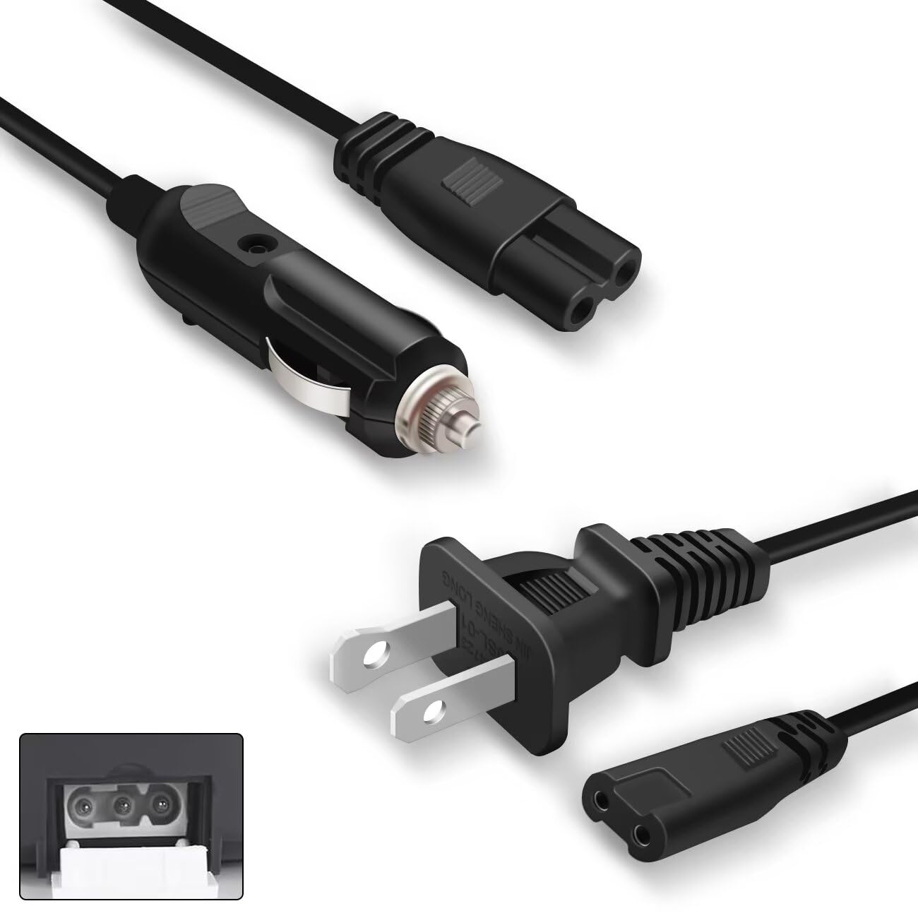 Fiambrera eléctrica, cable de alimentación solo compatible con 3 calentadores de alimentos Jack de alimentación, cable de ángulo plano de 110 V, uso doméstico/24 V tipo V para automóvil, no cable