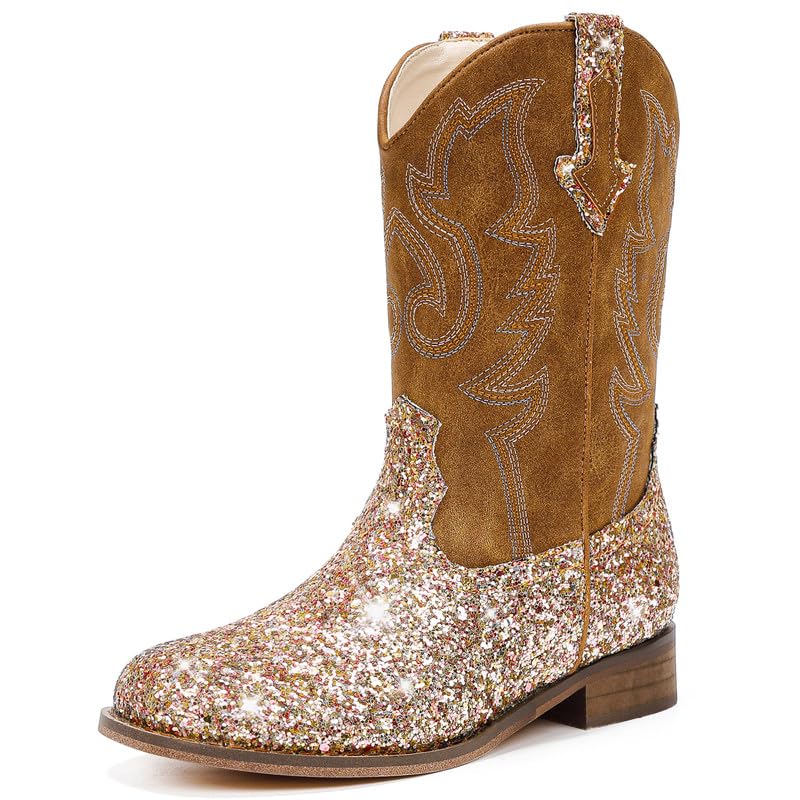 Image of Motasha Girls Cowgirl Boots Unisex-Child Mid Calf Glitter Toddler Cowboy Boot Little Big Kids Western Riding Shoes