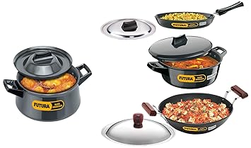 Hawkins Aluminium Futura Hard Anodised Induction Compatible Set, 3-Pieces and Futura Hard Anodised Handi Sauce Pan, 3 litres, Black