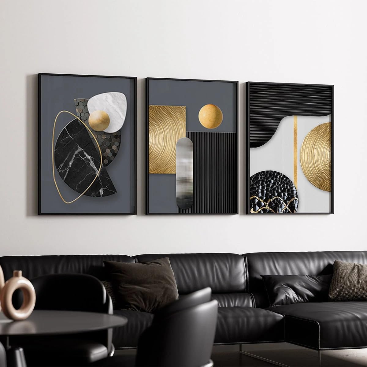 Cuadro abstracto geométrico moderno de 3 piezas para pared, ideal para sala de estar, dormitorio, comedor, cafetería u oficina (60x90cm x 3/Sin marco).