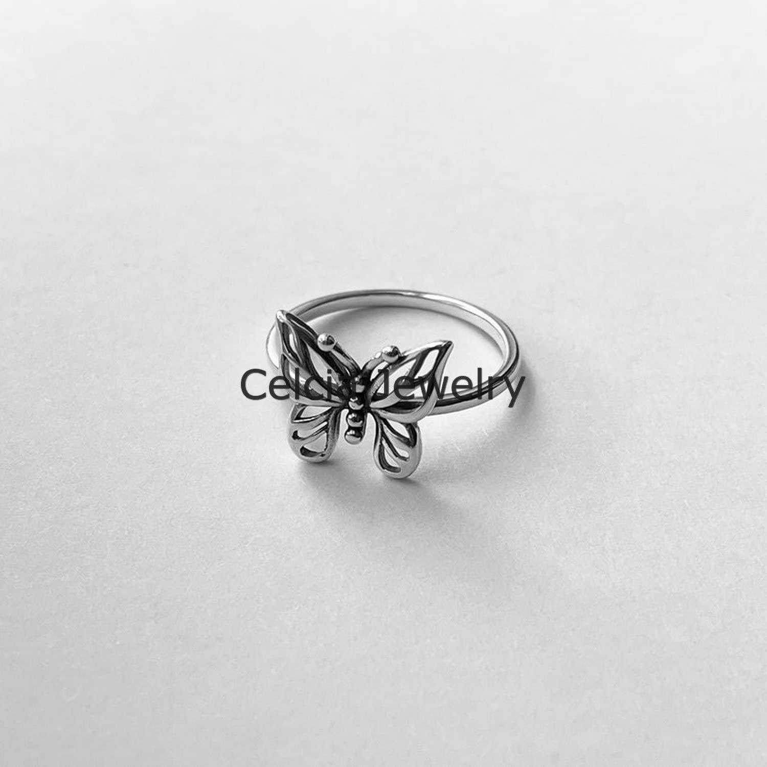 Anello a farfalla delicato in argento sterling puro 925, anello spirituale, anello boemo Boho, anello fatto a mano unico organico, anello minimalista, anello del giorno delle madri Super