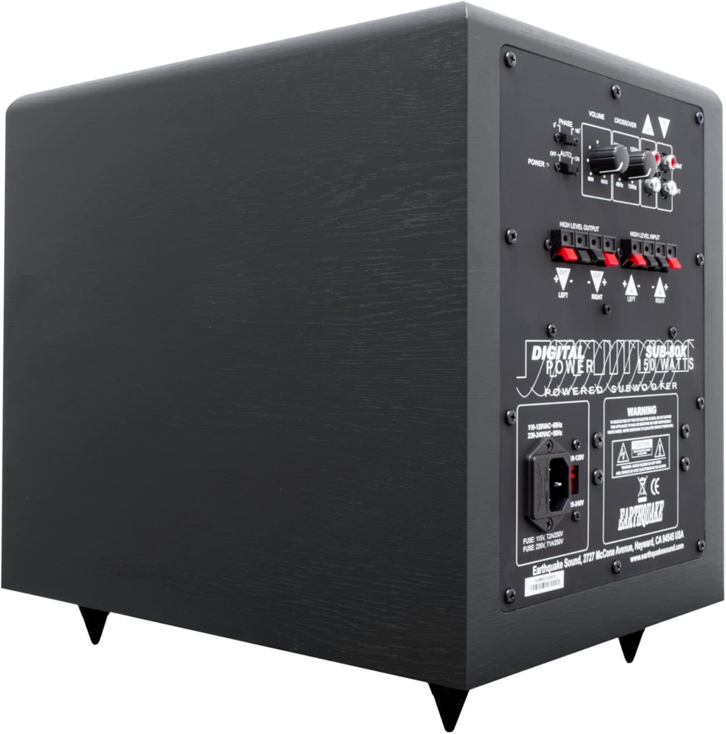 Earthquake SUB-80X Powered Down-Firing Home Subwoofer - 300W 8-inch Class AB Amplifier for Home Audio, Black Ash
