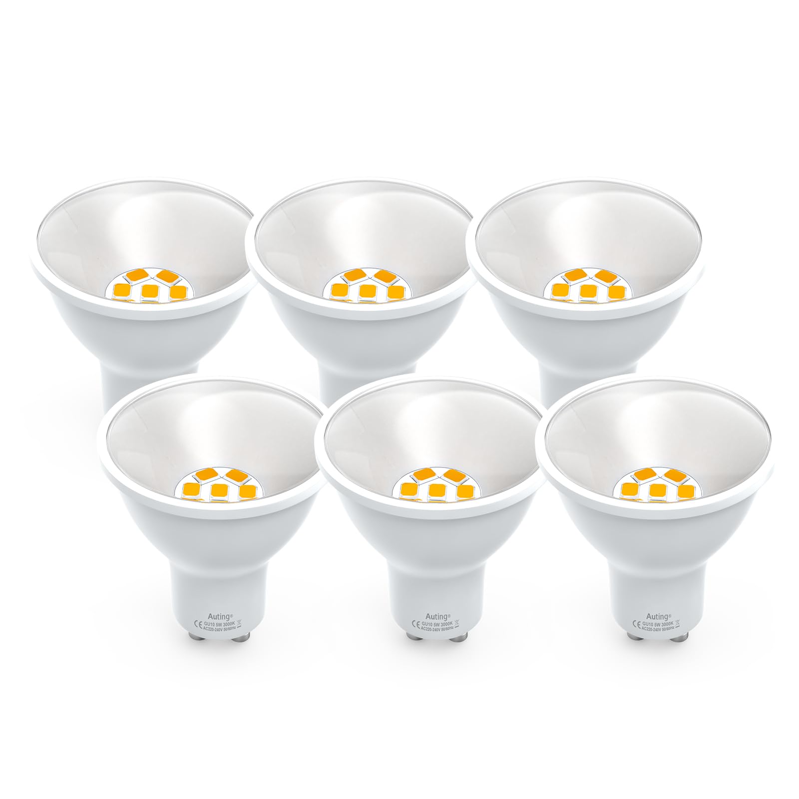 Auting gu10 LED Warmweiß 800 Lumen, 6-er Pack 5W GU10 led, Ersetzen 70W-80W Halogenlampen, 3000K Abstrahlwinkel 120° Leuchtmittel Reflektor led Spots, Nicht Dimmbar
