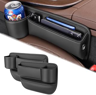 SUHNGE Car Seat Gap Storage Box with Cup Holder for O.p.e.l Corsa-C Corsa-D Corsa-E Corsa-F, Pack of 2 PU Leather Car Seat Side Pockets Organiser, Front Seat Console Gap Filler with Cable Hole