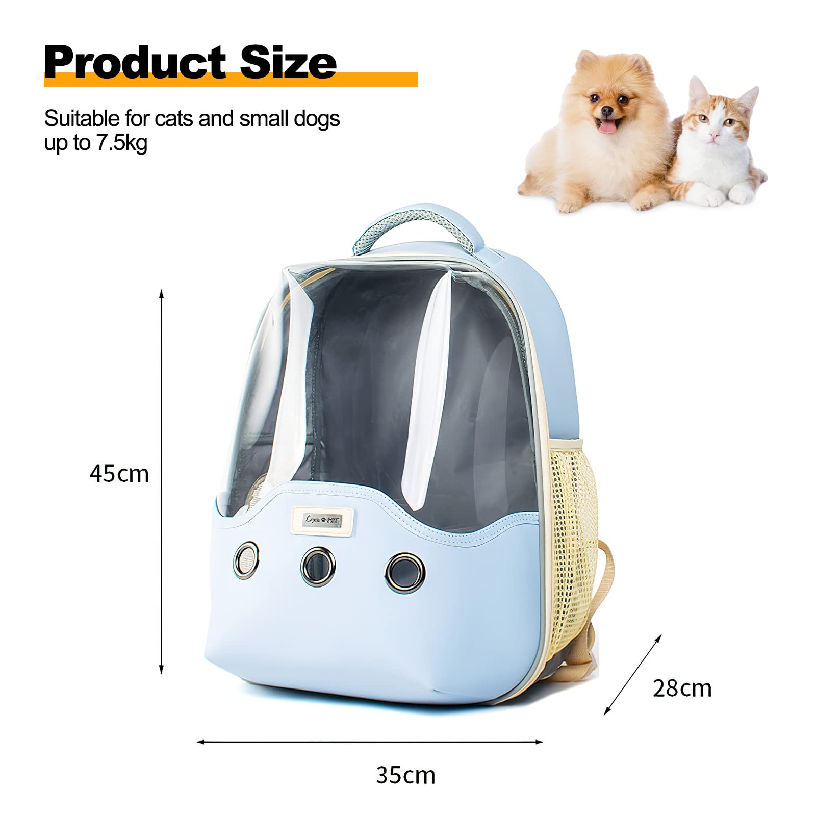 Galatée Katzenrucksack, Tragbarer Atmungsaktiver Haustiertragerucksack, Haustierrucksack Mit Transparentem Fensterdesign, Hundetragerucksack Mit Innerem Sicherheitsgurt(Hellgelb)
