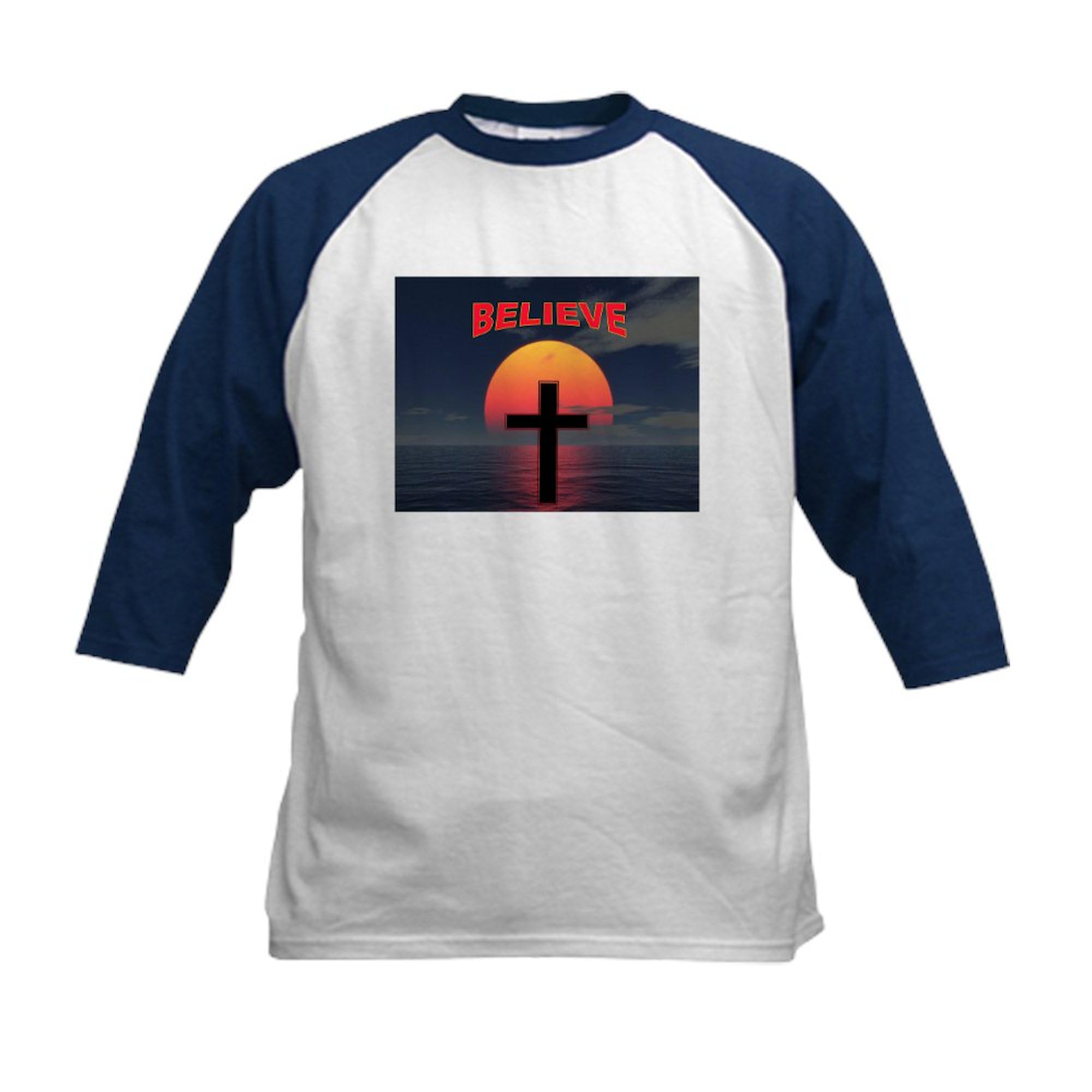 CafePress Faith Kids Baseball Jersey Kids Cotton Baseball Jersey, 3/4 Raglan Sleeve Shirt Navy/White