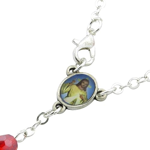 Miniatura 4 de Needzo Red Divine Mercy - Rosario de auto, cuentas de oración para espejo retrovisor, accesorios religiosos para interiores de automóvil, 5  pulgadas